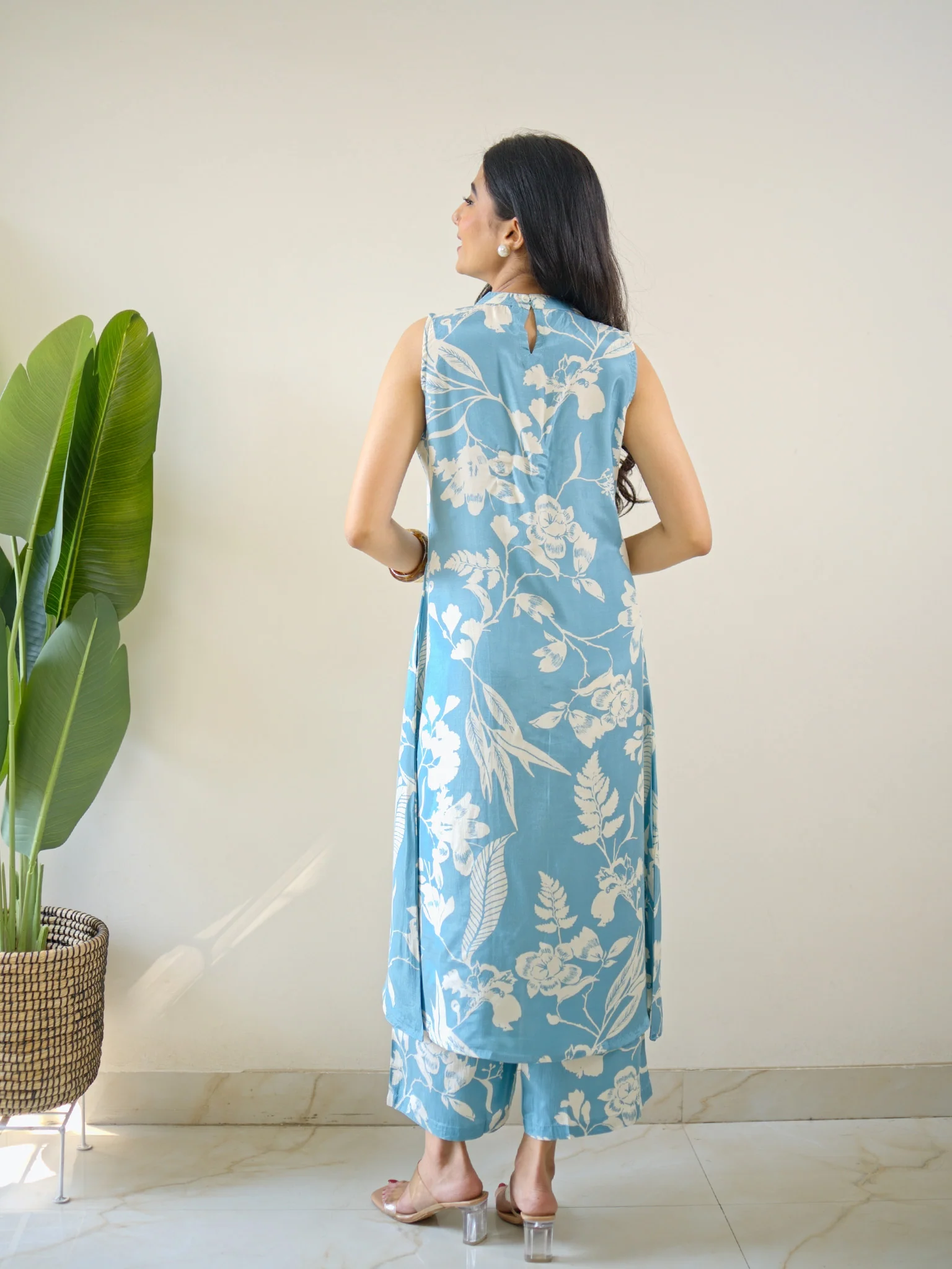 Masha Silk Crystal Floral Coord Set Blue - Image 4