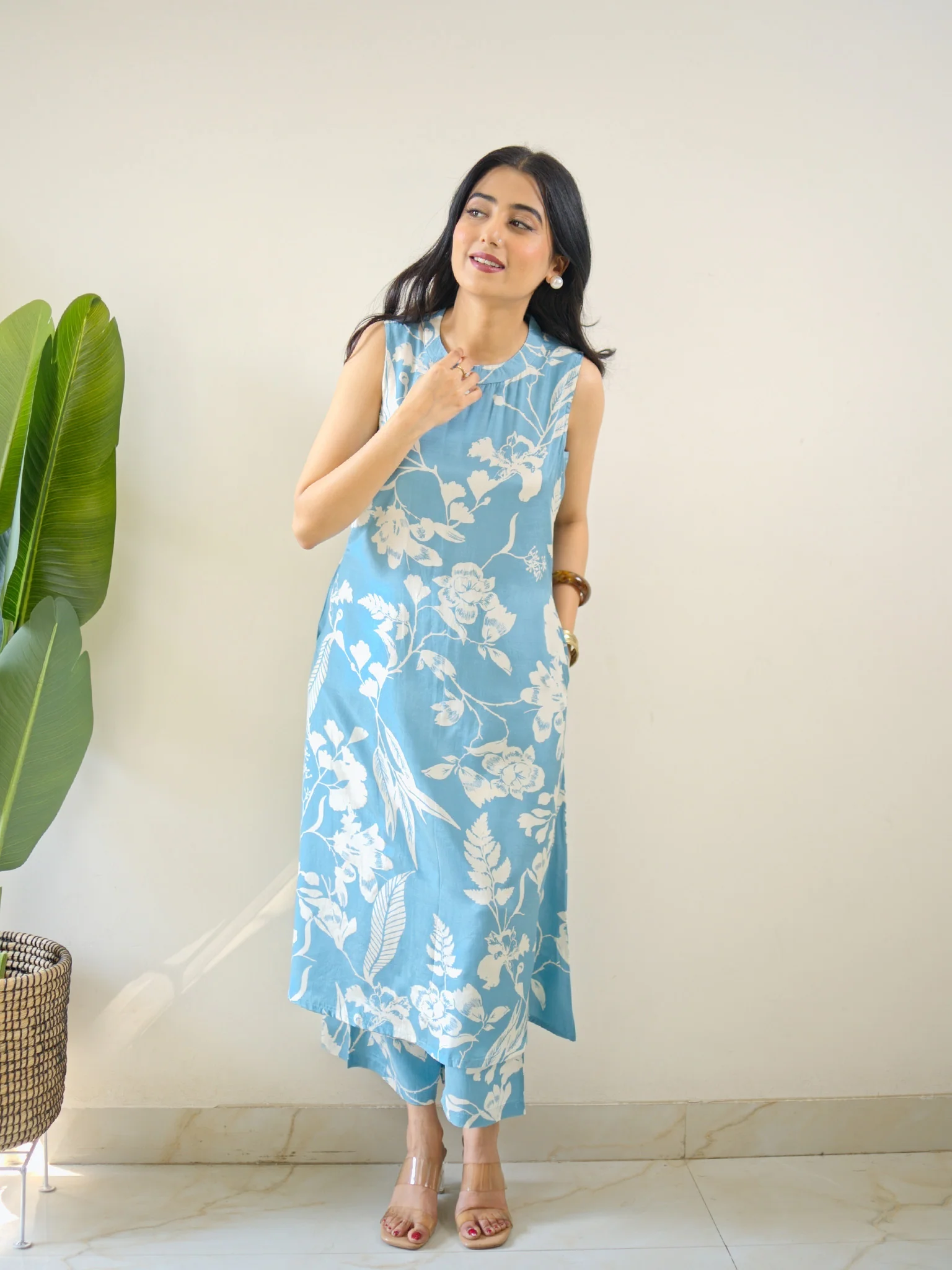 Masha Silk Crystal Floral Coord Set Blue - Image 6