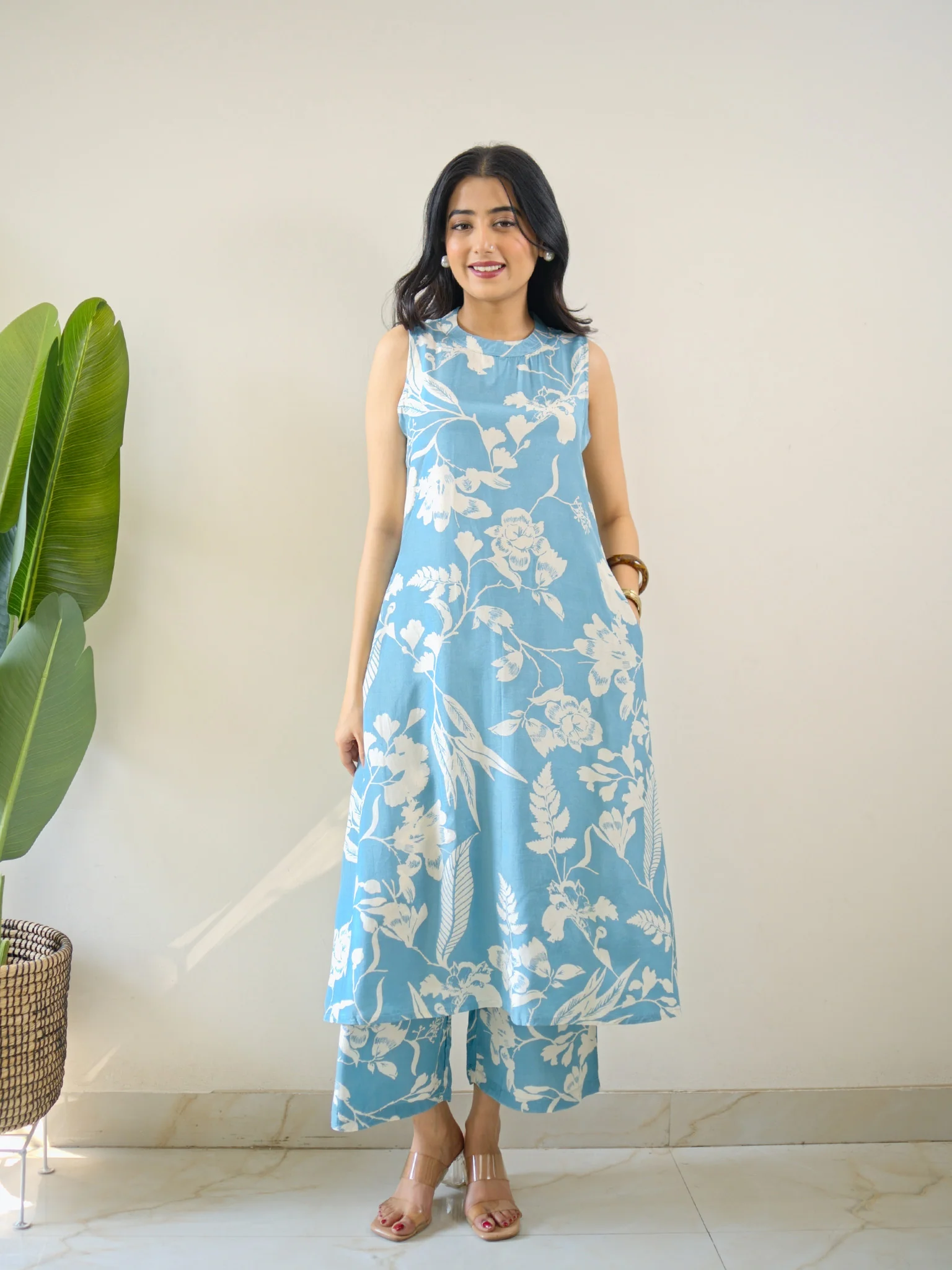 Masha Silk Crystal Floral Coord Set Blue - Image 7