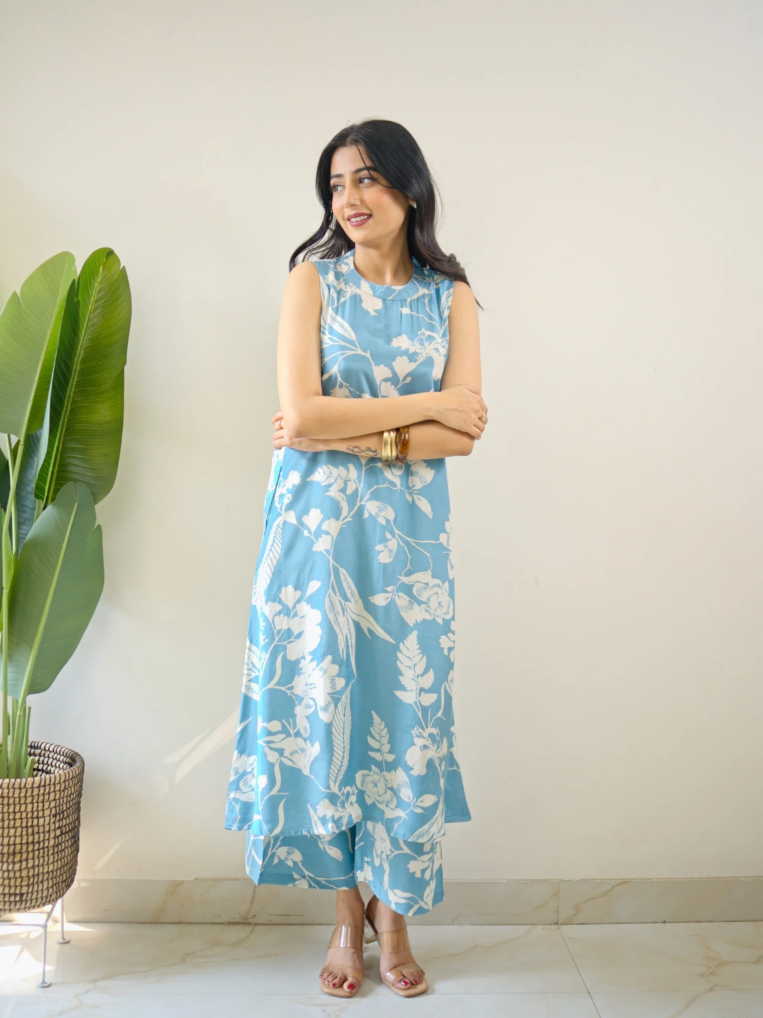Masha Silk Crystal Floral Coord Set Blue - Image 8
