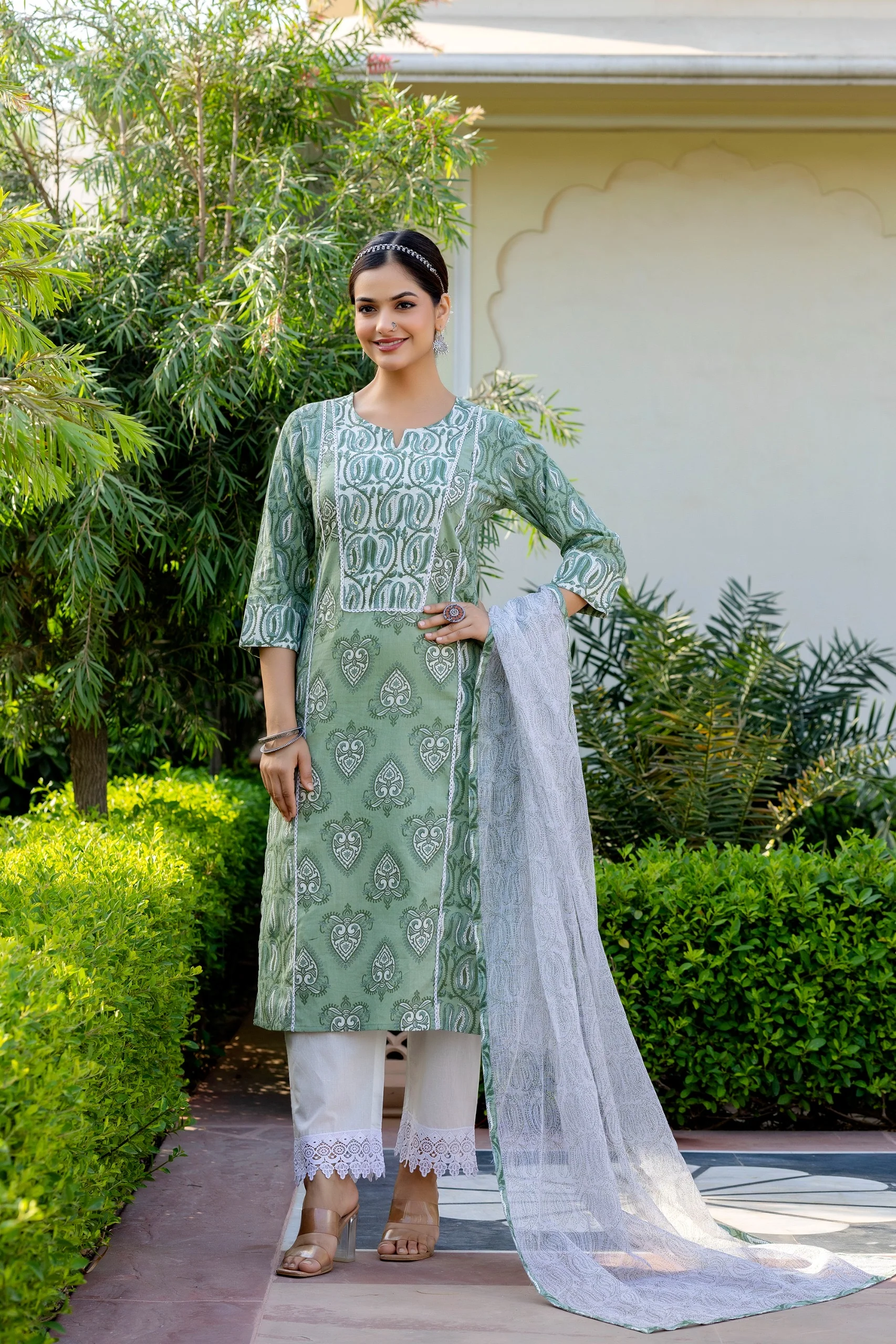 Mashia Cotton Pakistani Suit with Lace Detailing - Image 16
