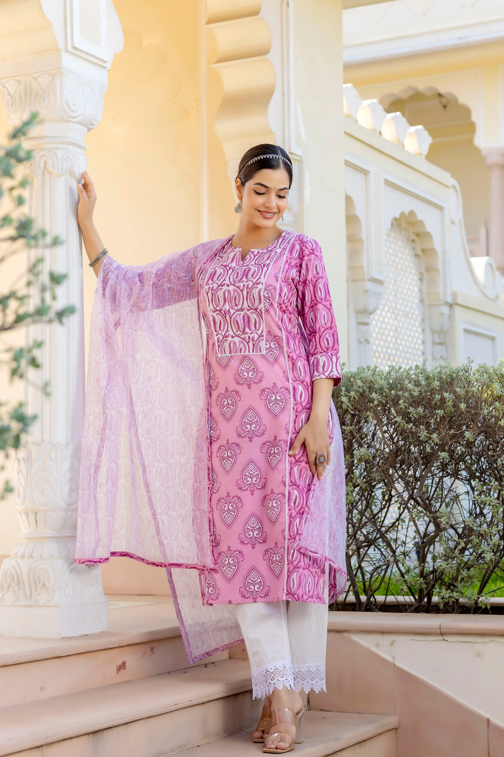 Mashia Cotton Pakistani Suit with Lace Detailing - Image 18
