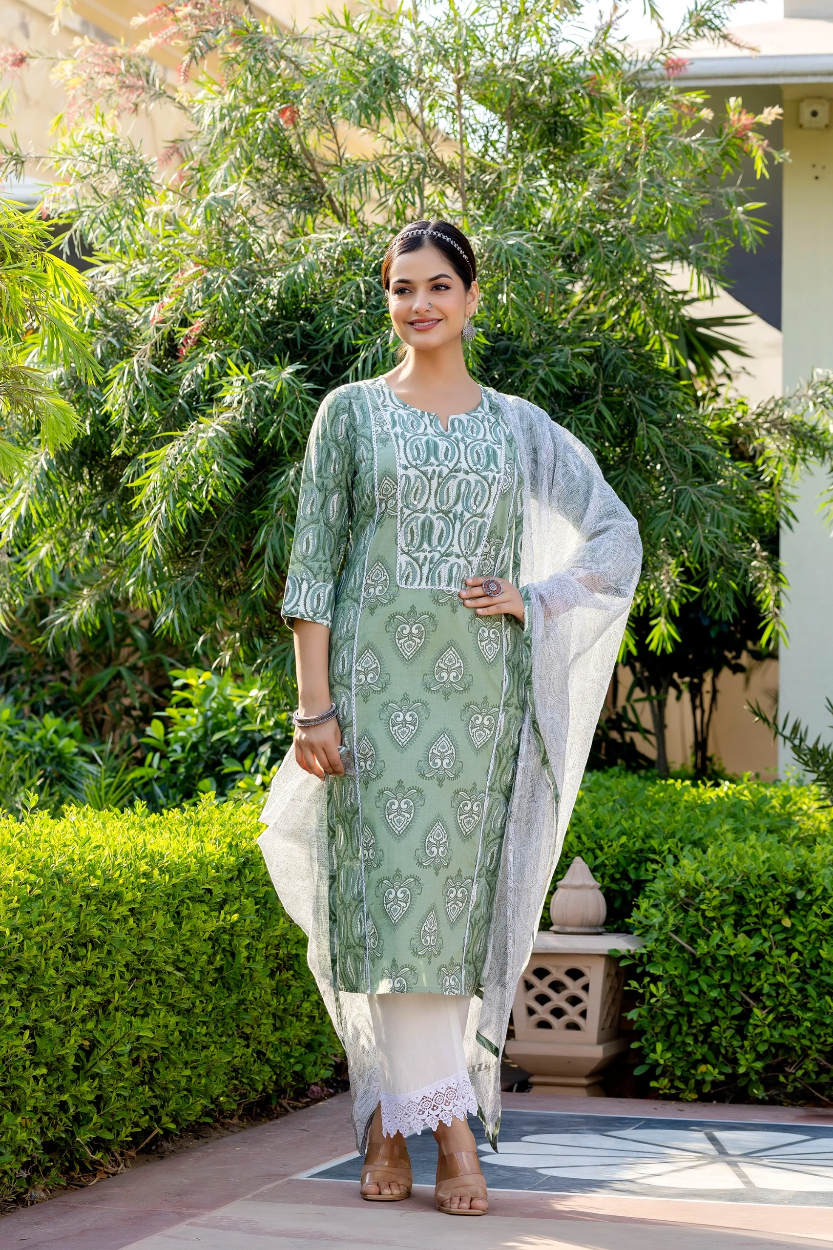 Mashia Cotton Pakistani Suit with Lace Detailing - Image 19