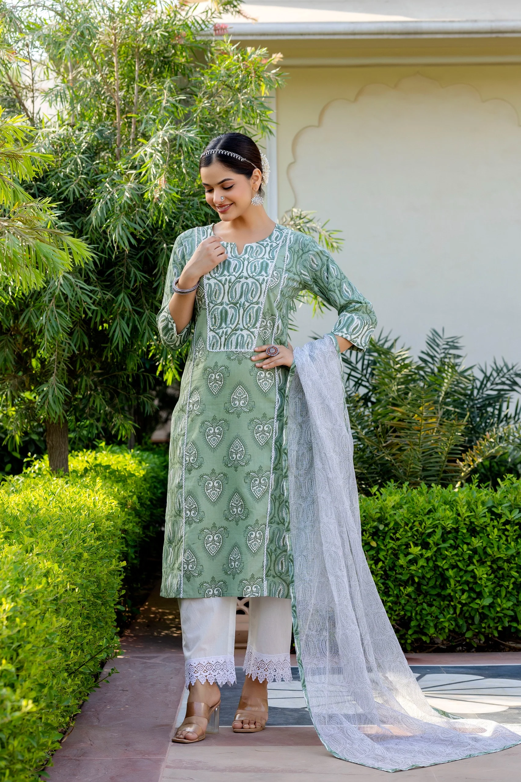 Mashia Cotton Pakistani Suit with Lace Detailing - Image 20