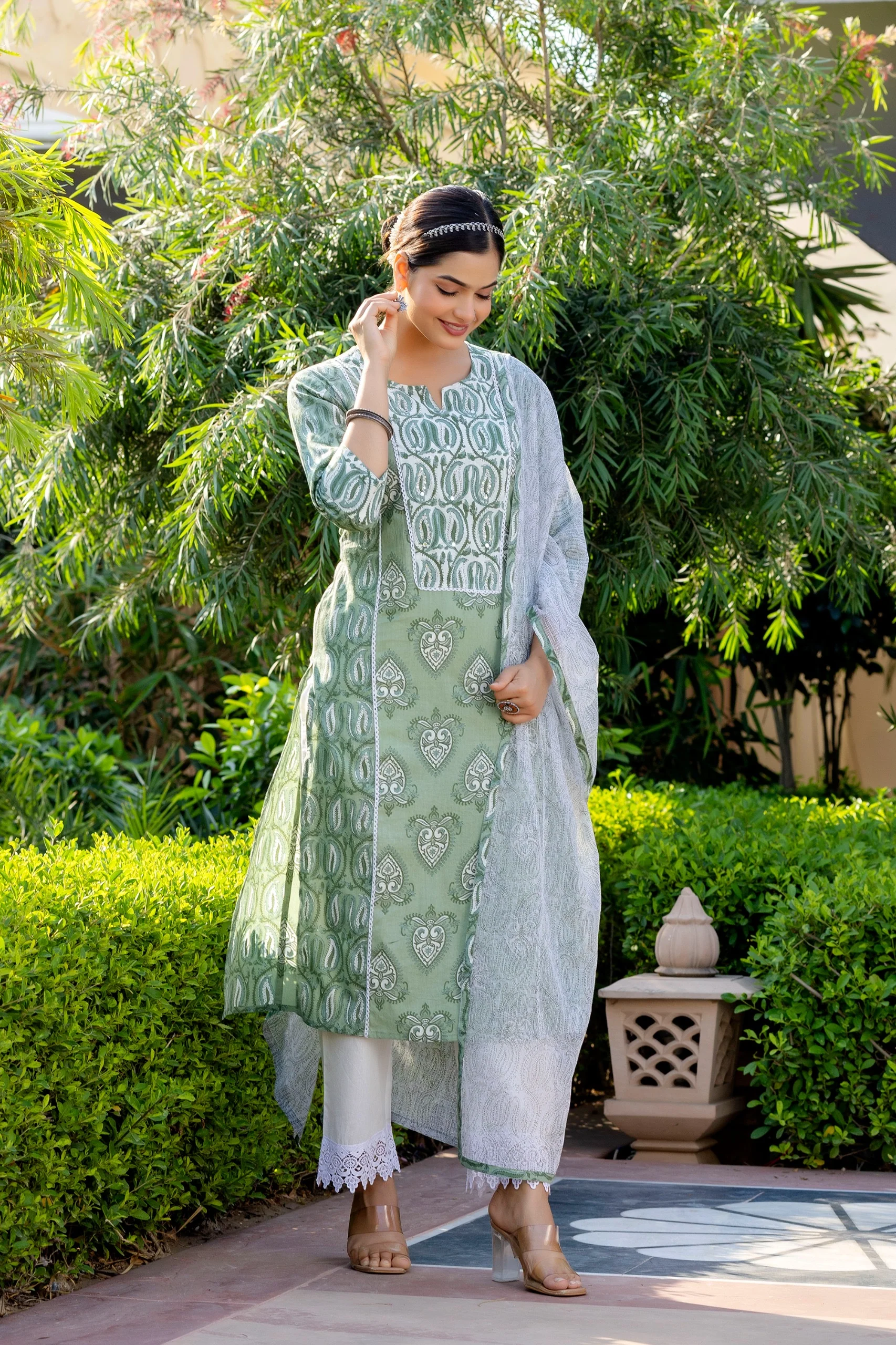 Mashia Cotton Pakistani Suit with Lace Detailing - Image 21