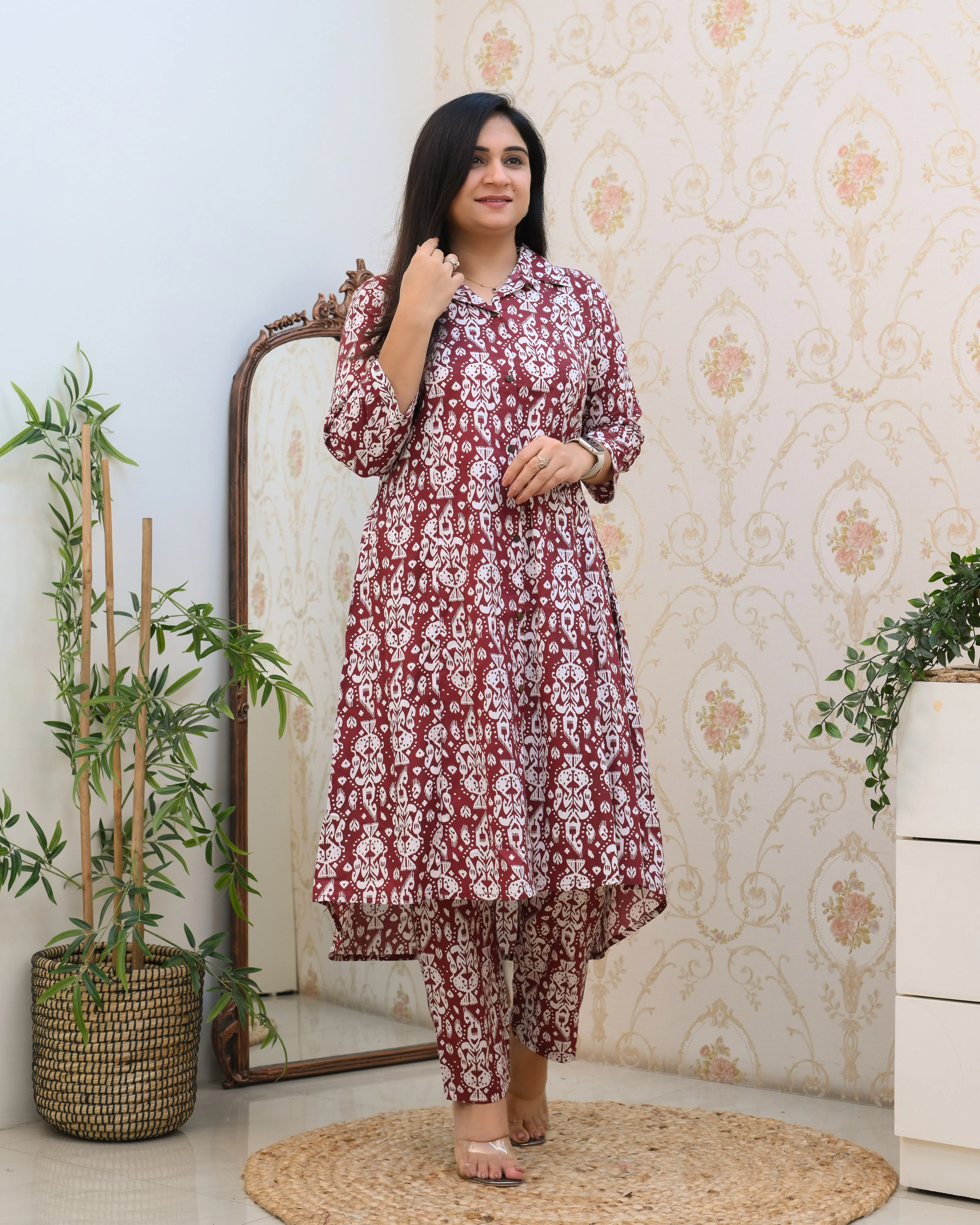 Mauve Abstract Print A-line Cotton Coord Set - Image 2