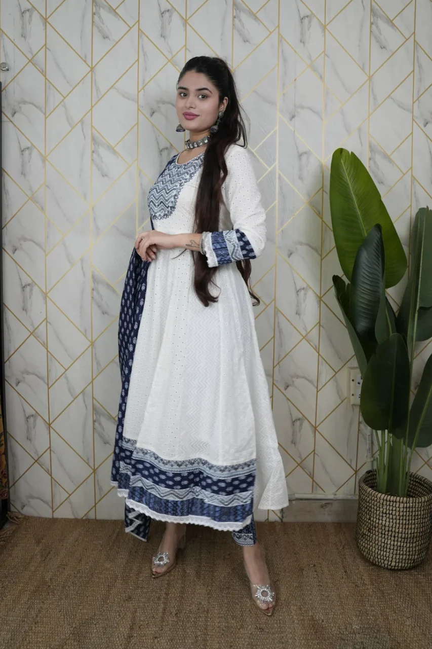 Maya Cotton Sciffili Embroidered Anarkali Set - Image 3