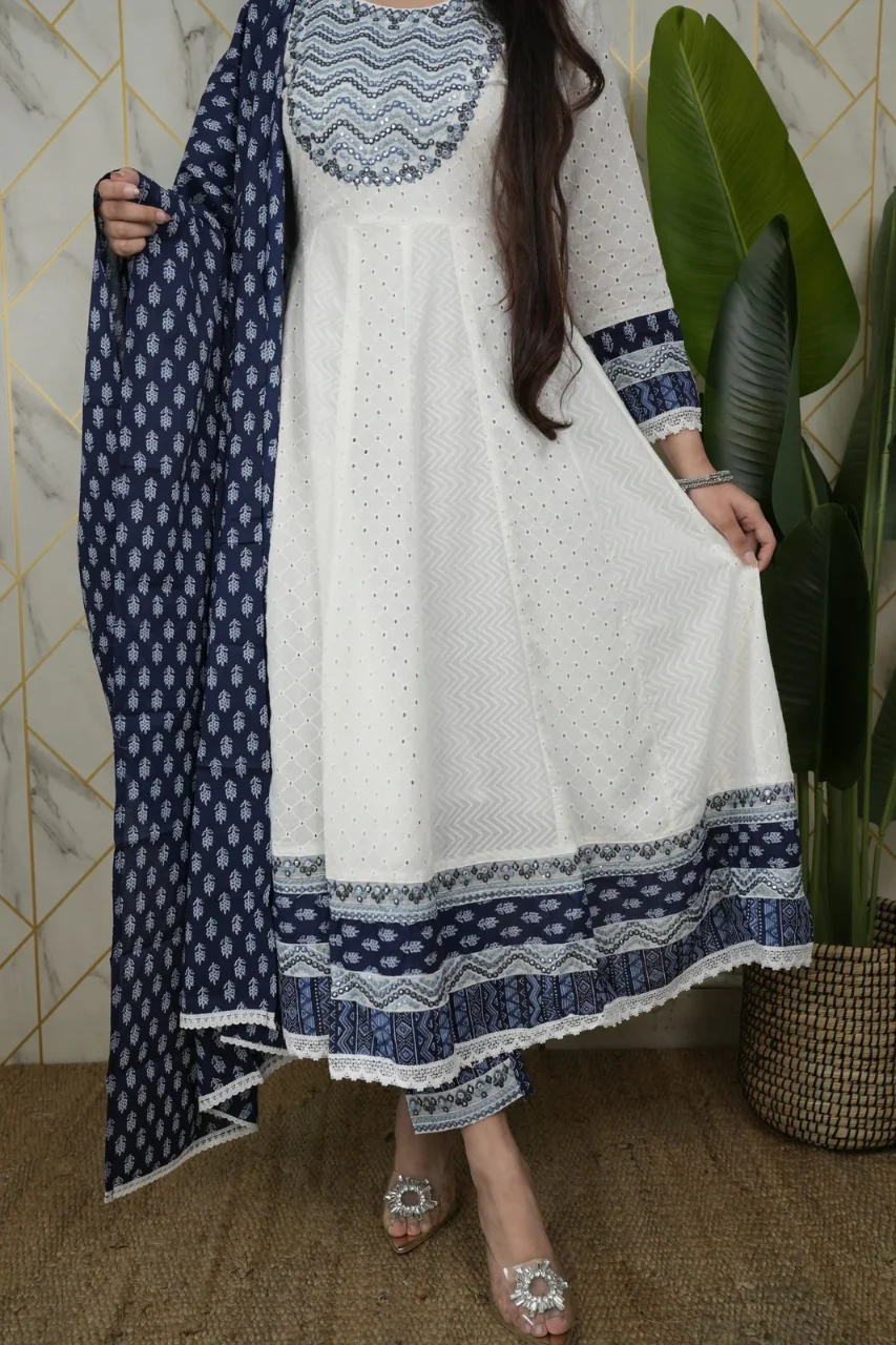 Maya Cotton Sciffili Embroidered Anarkali Set - Image 5