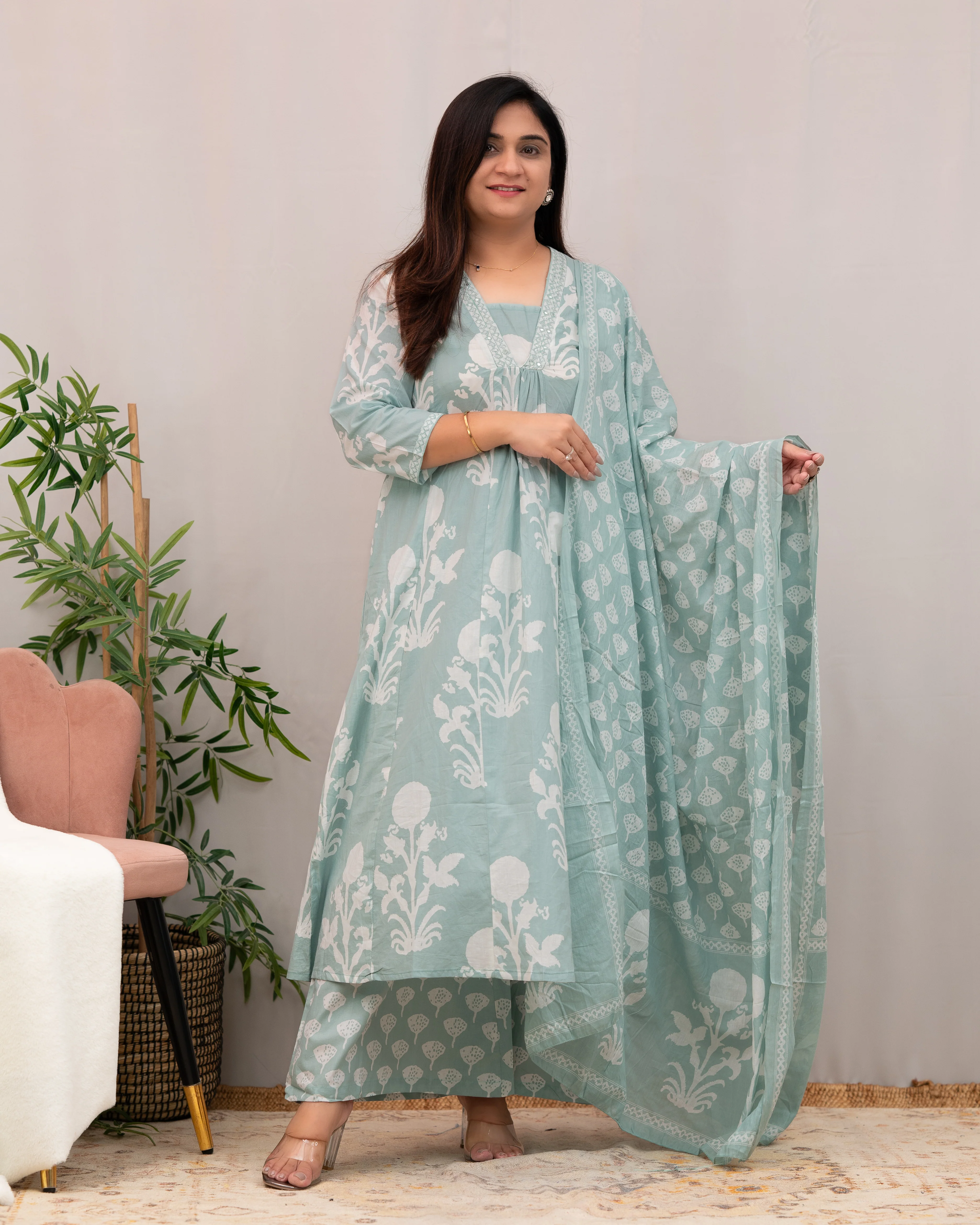 Meera Mugal Print A-line Divider Set with Pocket - Image 6