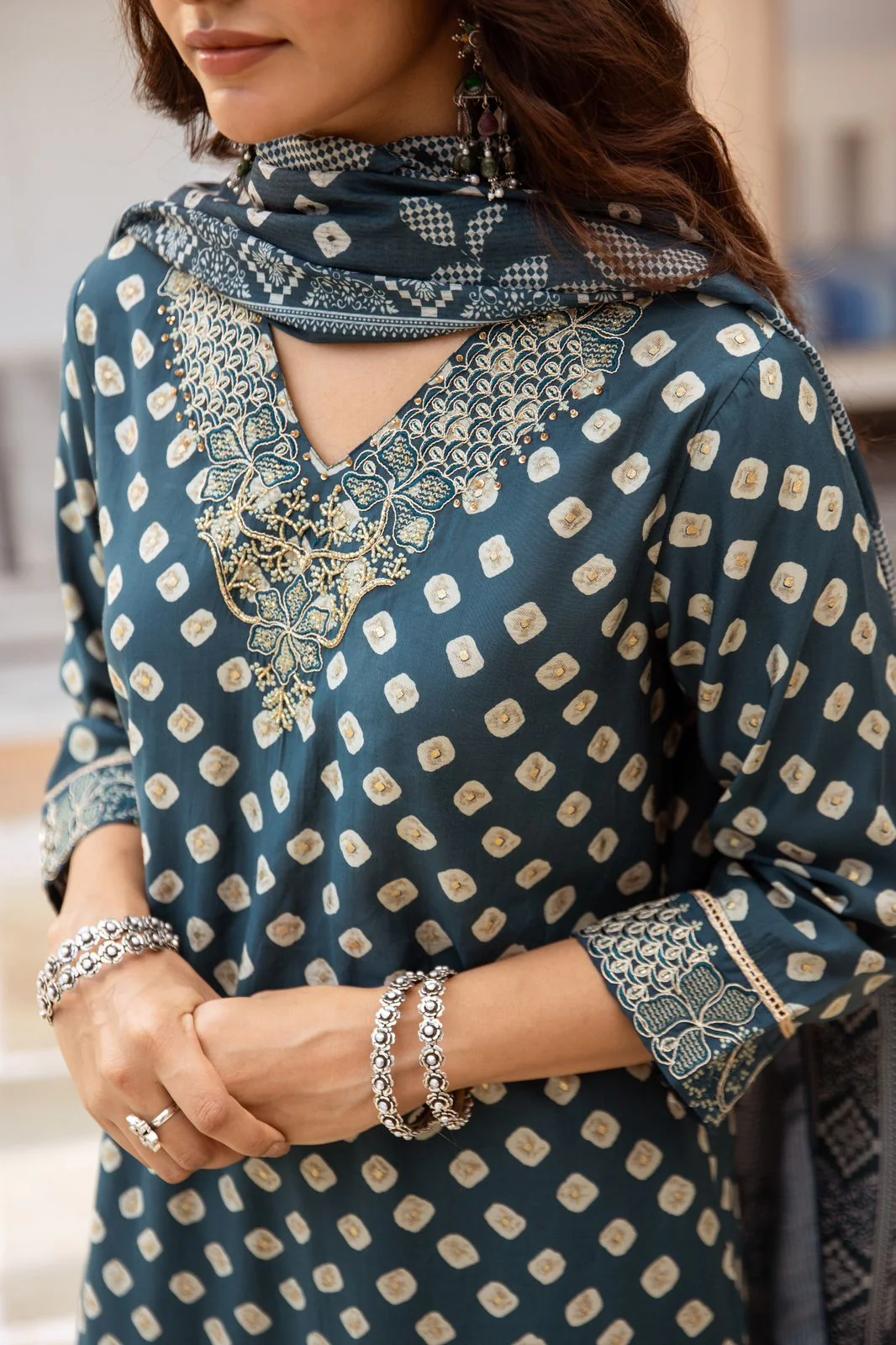 Miraya Muslin Bandhani embroidered Pant Set - Image 13