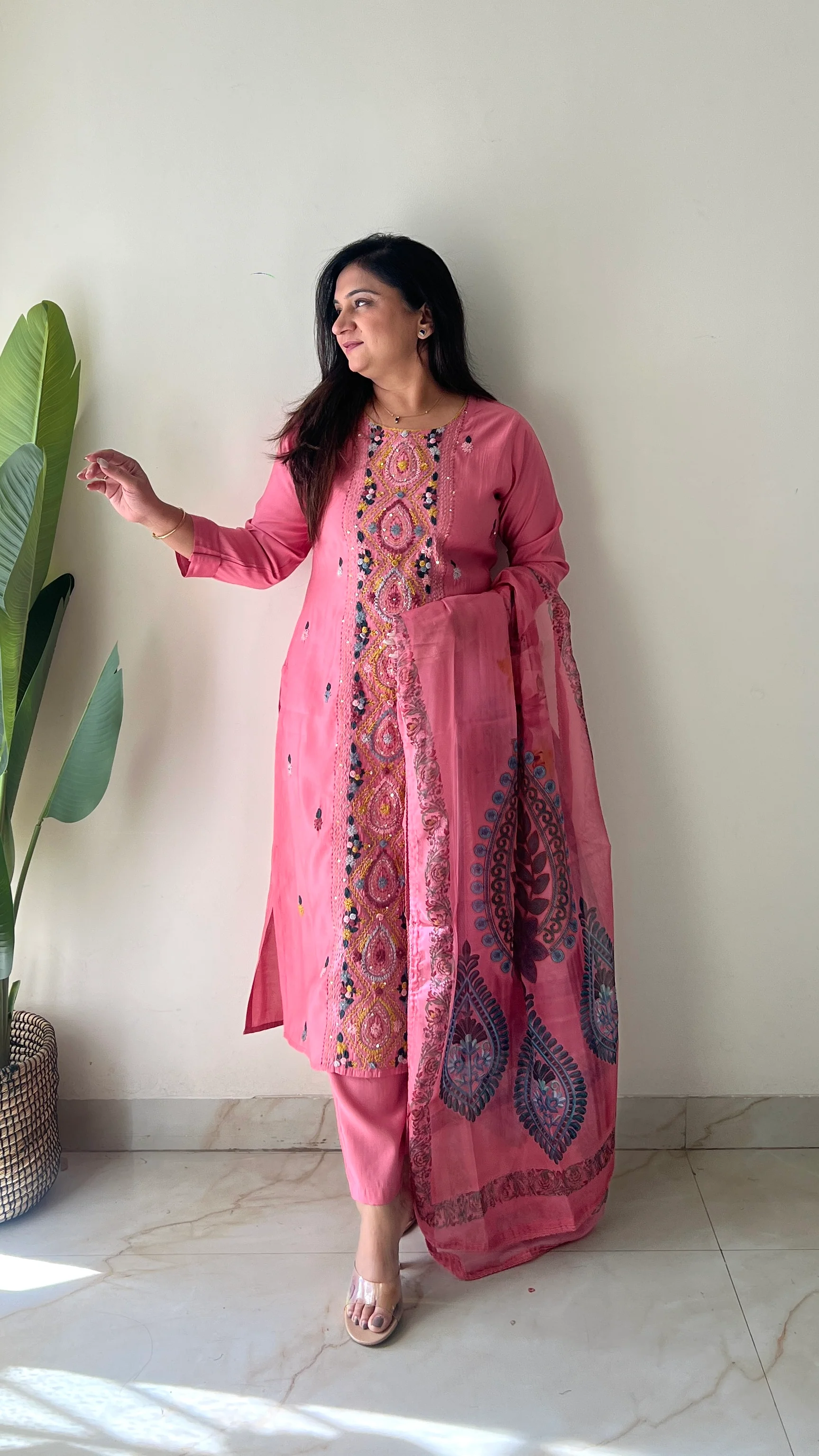 Rubina Modal Silk HandEmbroidered Dupatta Set - Image 6
