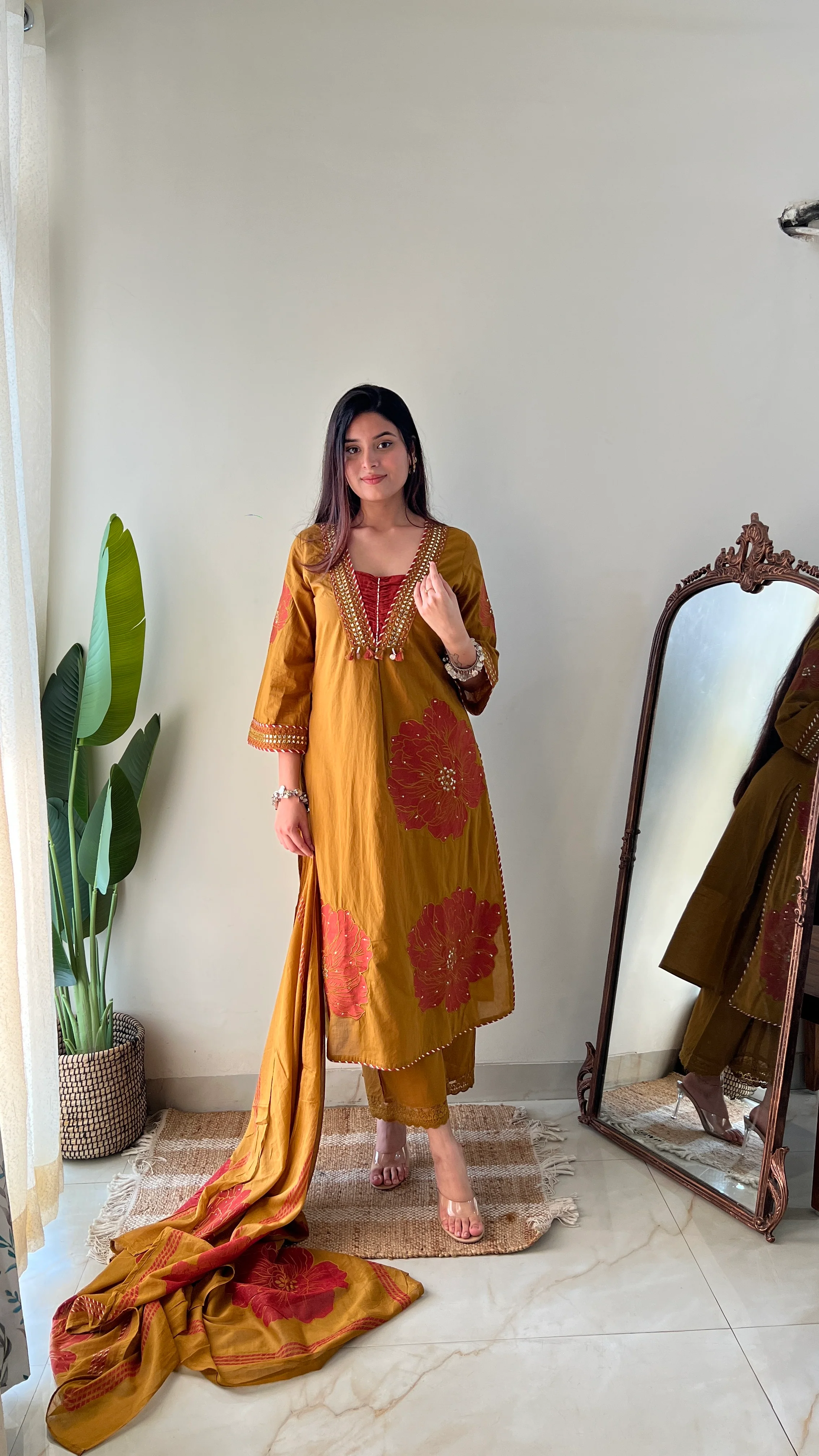 Moksha Embroidered Cotton A-line Plazo Set - Image 2