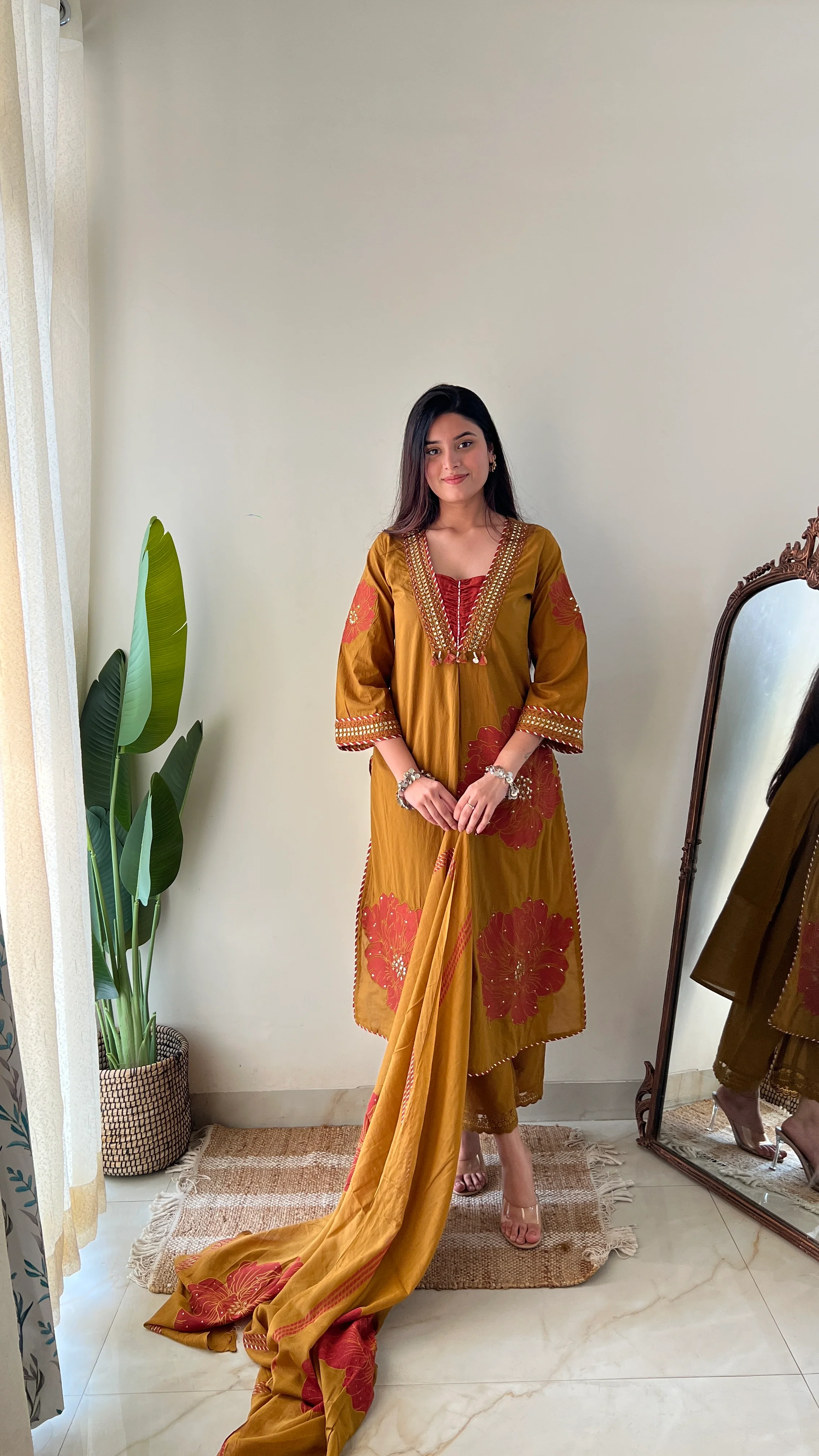 Moksha Embroidered Cotton A-line Plazo Set - Image 3