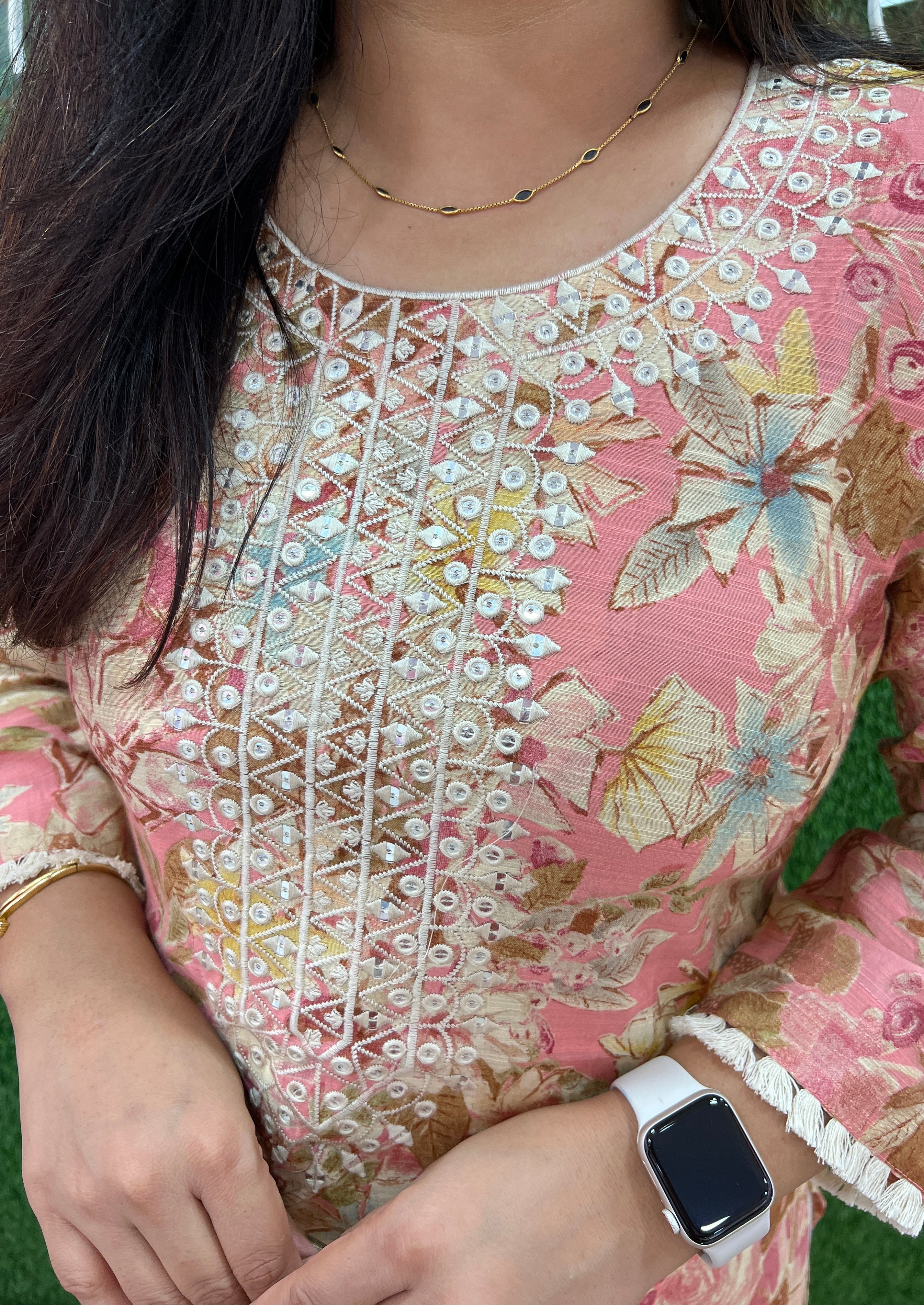 Mul Cotton Digital Floral Print Embroidered Kurta - Image 5