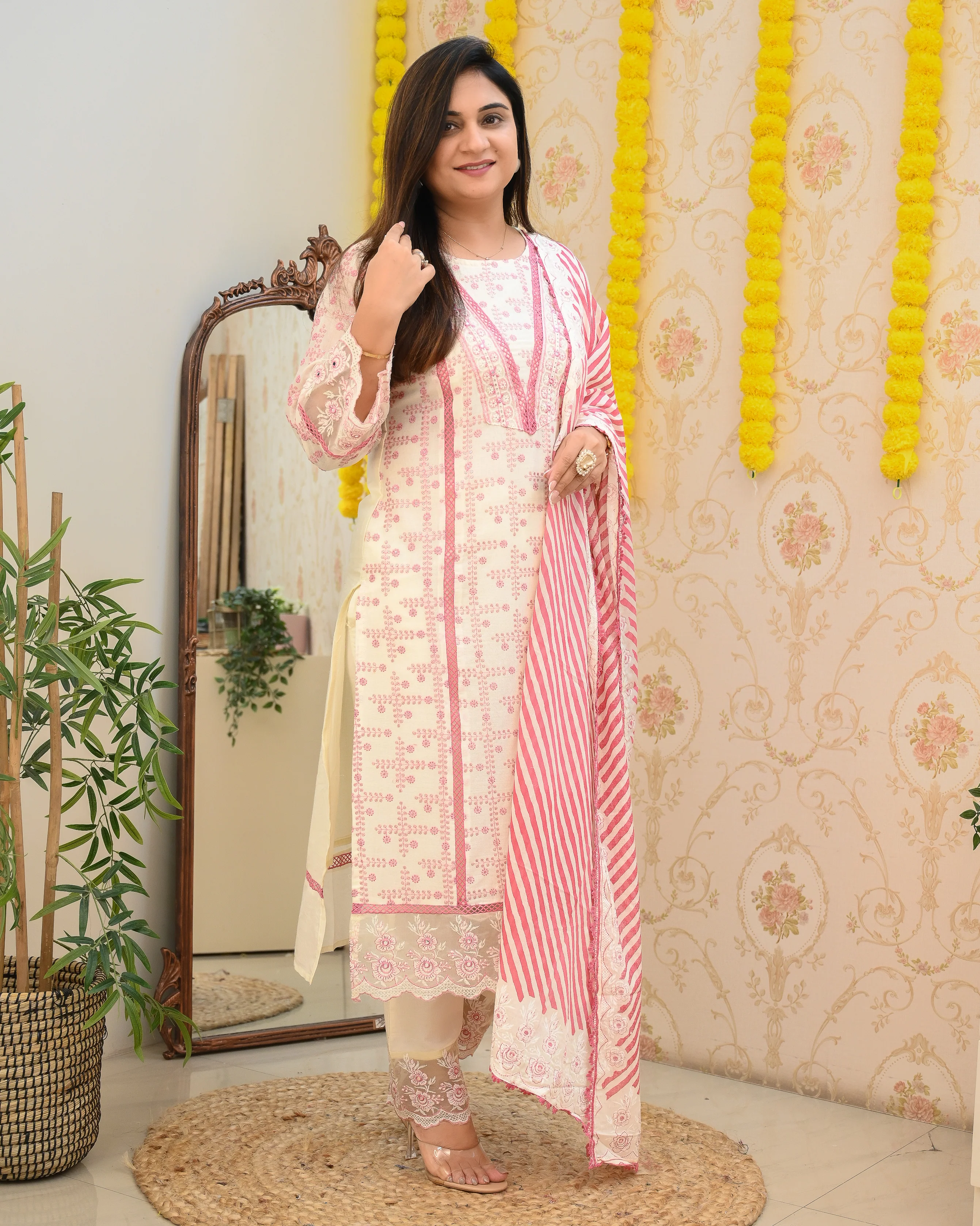 Mul Cotton Embroidered Pakistani Pant Set - Image 4