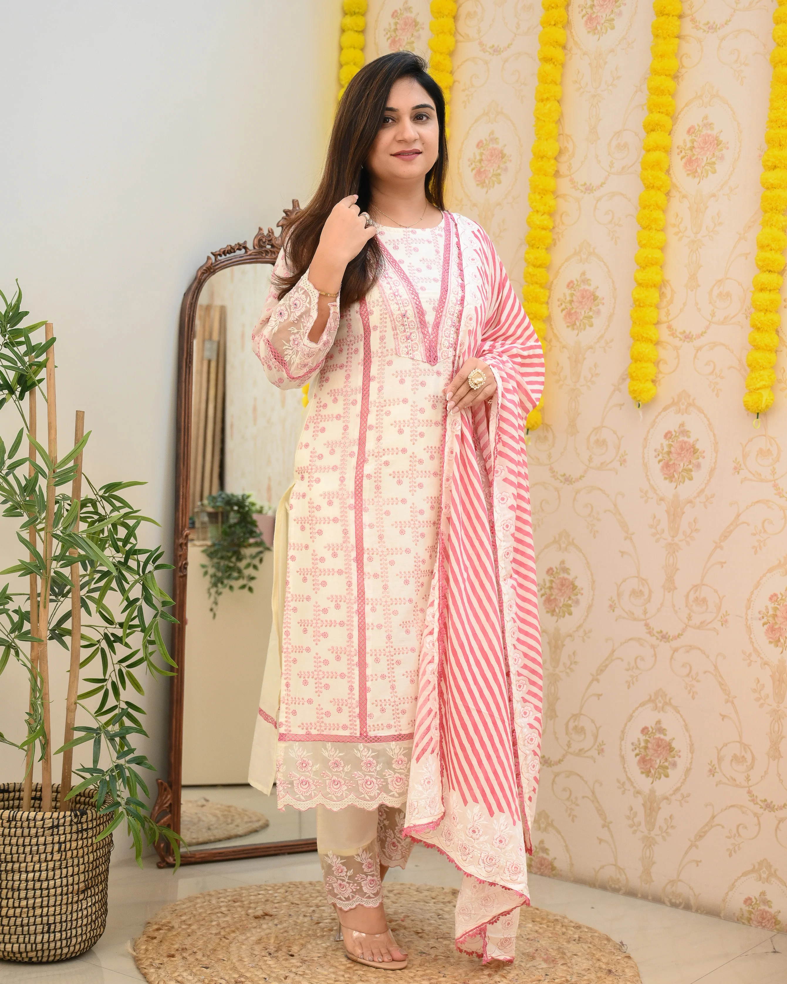 Mul Cotton Embroidered Pakistani Pant Set - Image 5