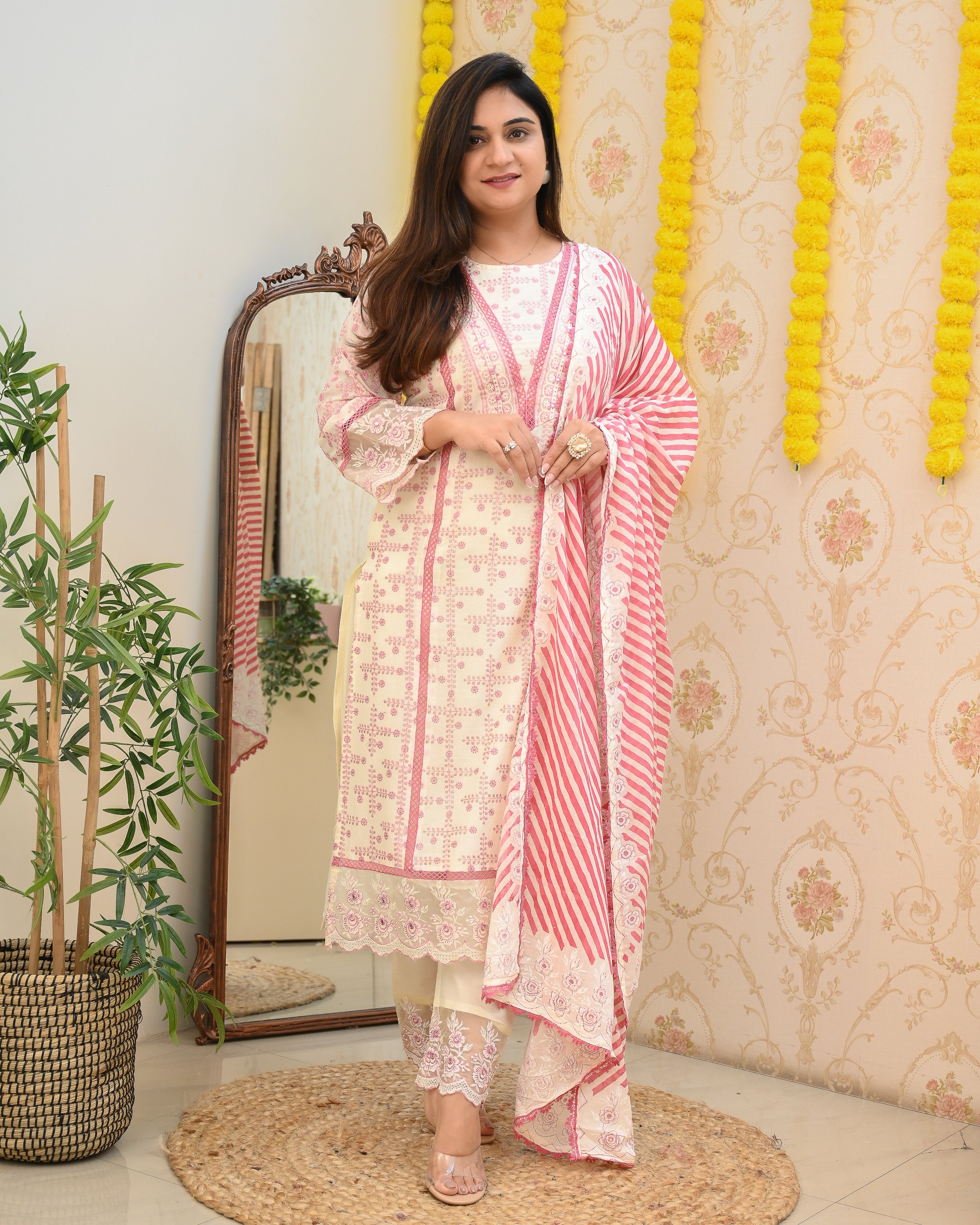 Mul Cotton Embroidered Pakistani Pant Set - Image 6