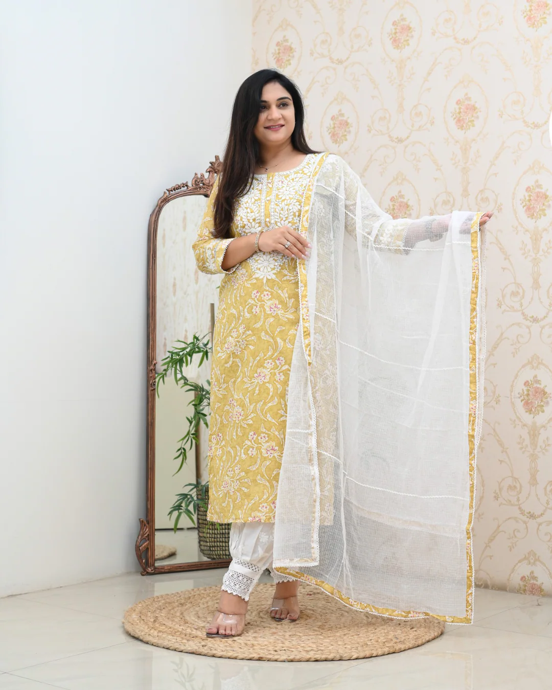 Mul Cotton Floral Lucknowi Gulnar Set - Image 4