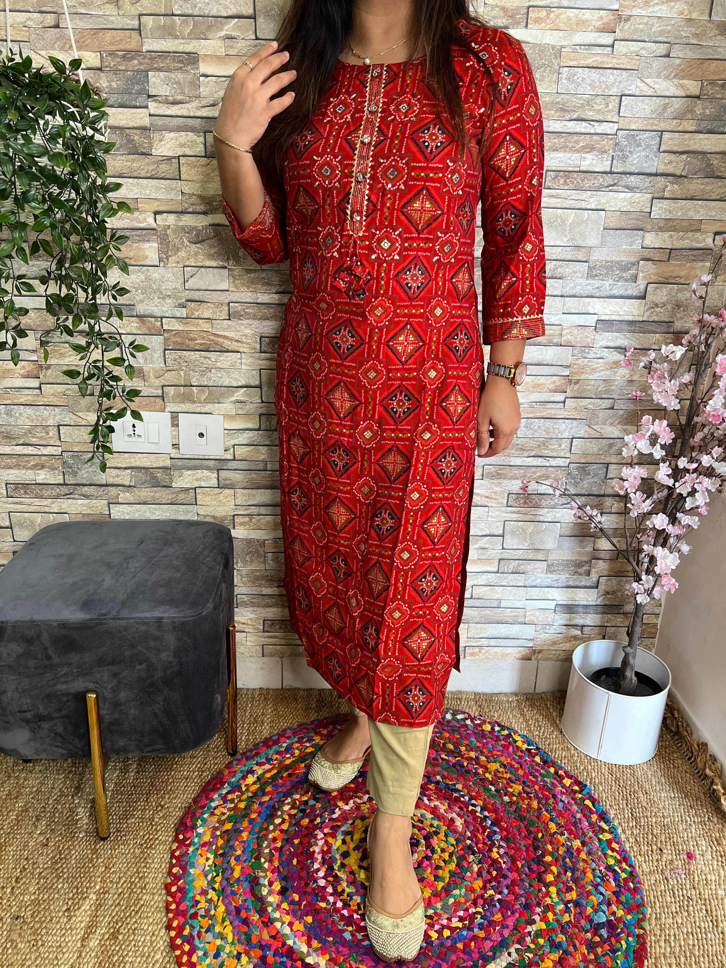Muslin Bandhani Print Casual Straight Kurta - Image 4