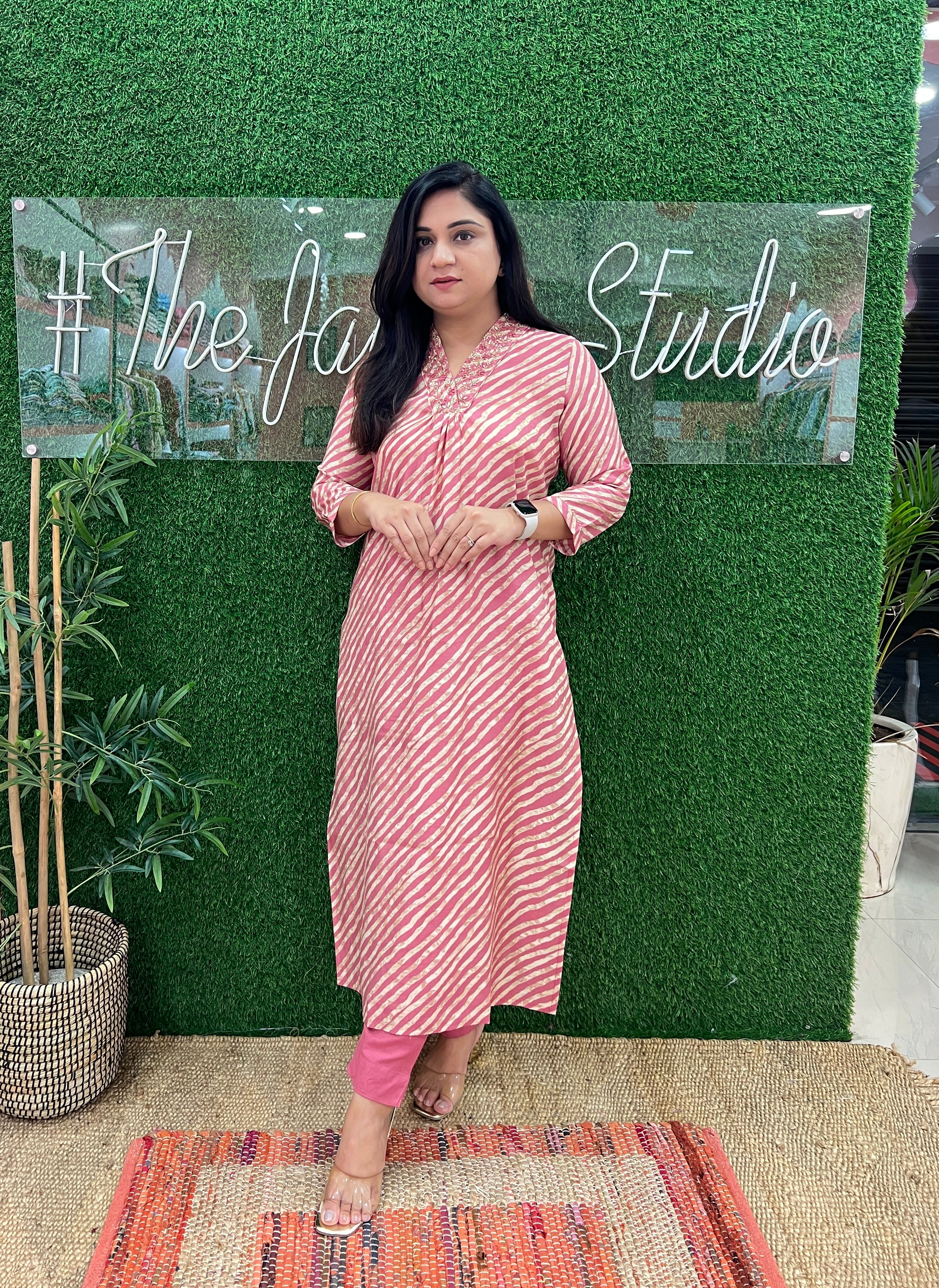 Muslin Leheriya Hand Embroidered Pant Set