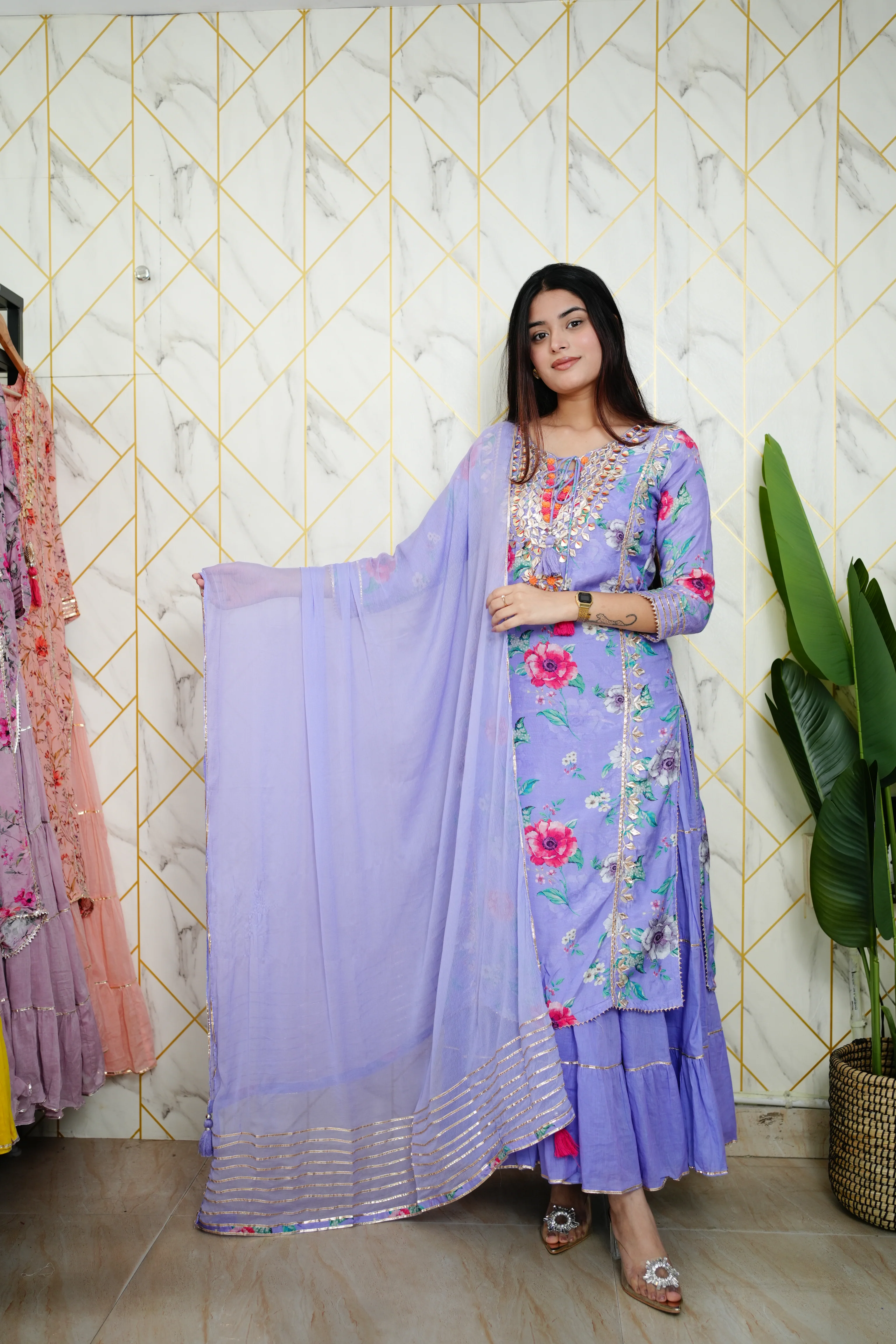 Naaz Floral Indian One Piece Dupatta Set - Image 3