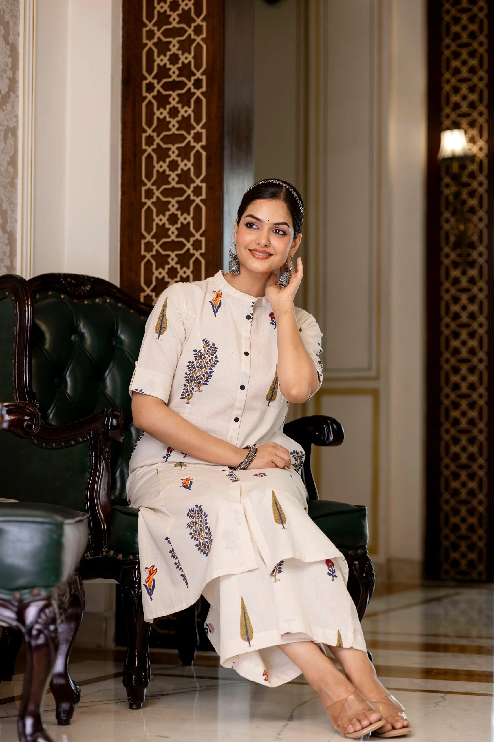 Naaz Offwhite Cotton A-line Coord Set