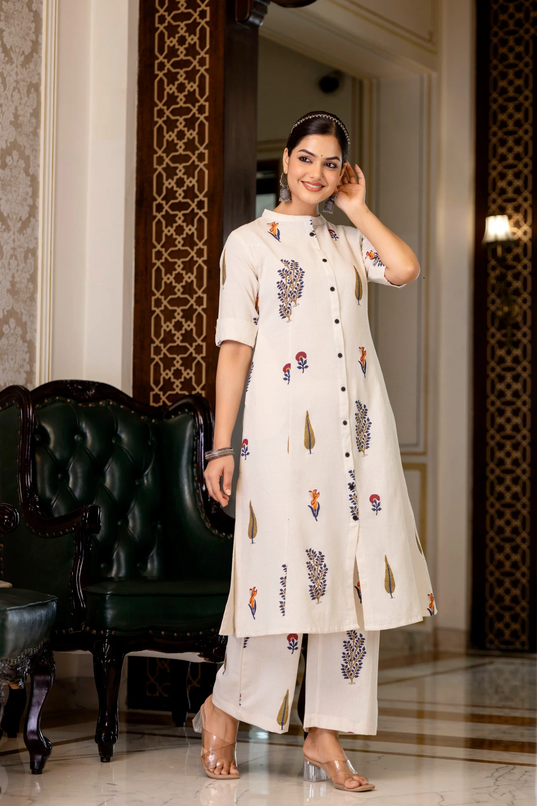 Naaz Offwhite Cotton A-line Coord Set - Image 2