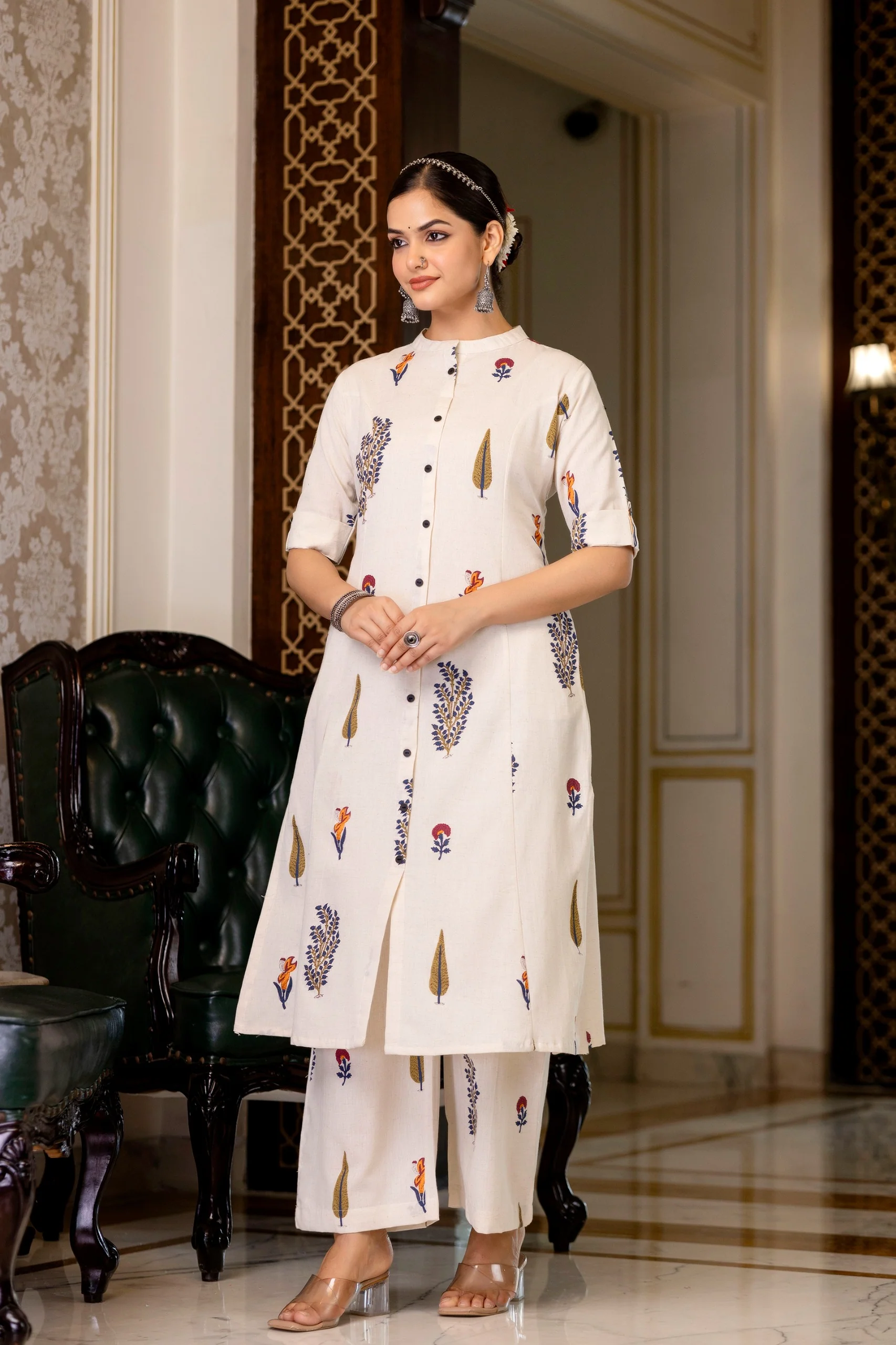Naaz Offwhite Cotton A-line Coord Set - Image 4