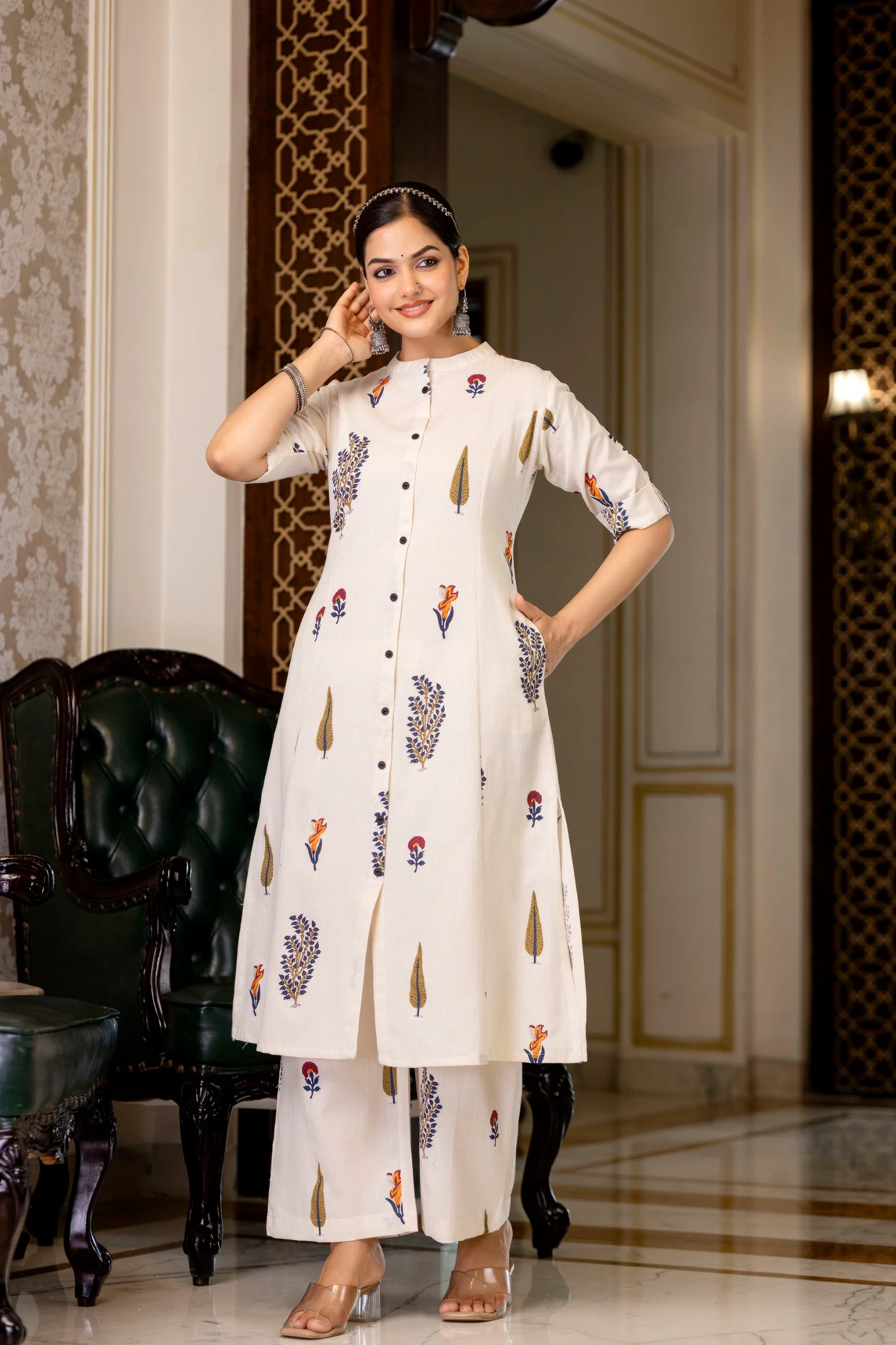 Naaz Offwhite Cotton A-line Coord Set - Image 5