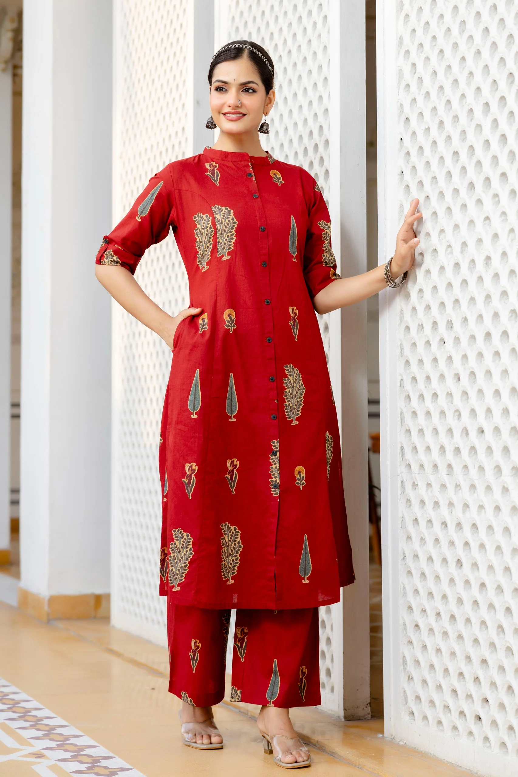 Naaz Red Cotton A-line Coord Set
