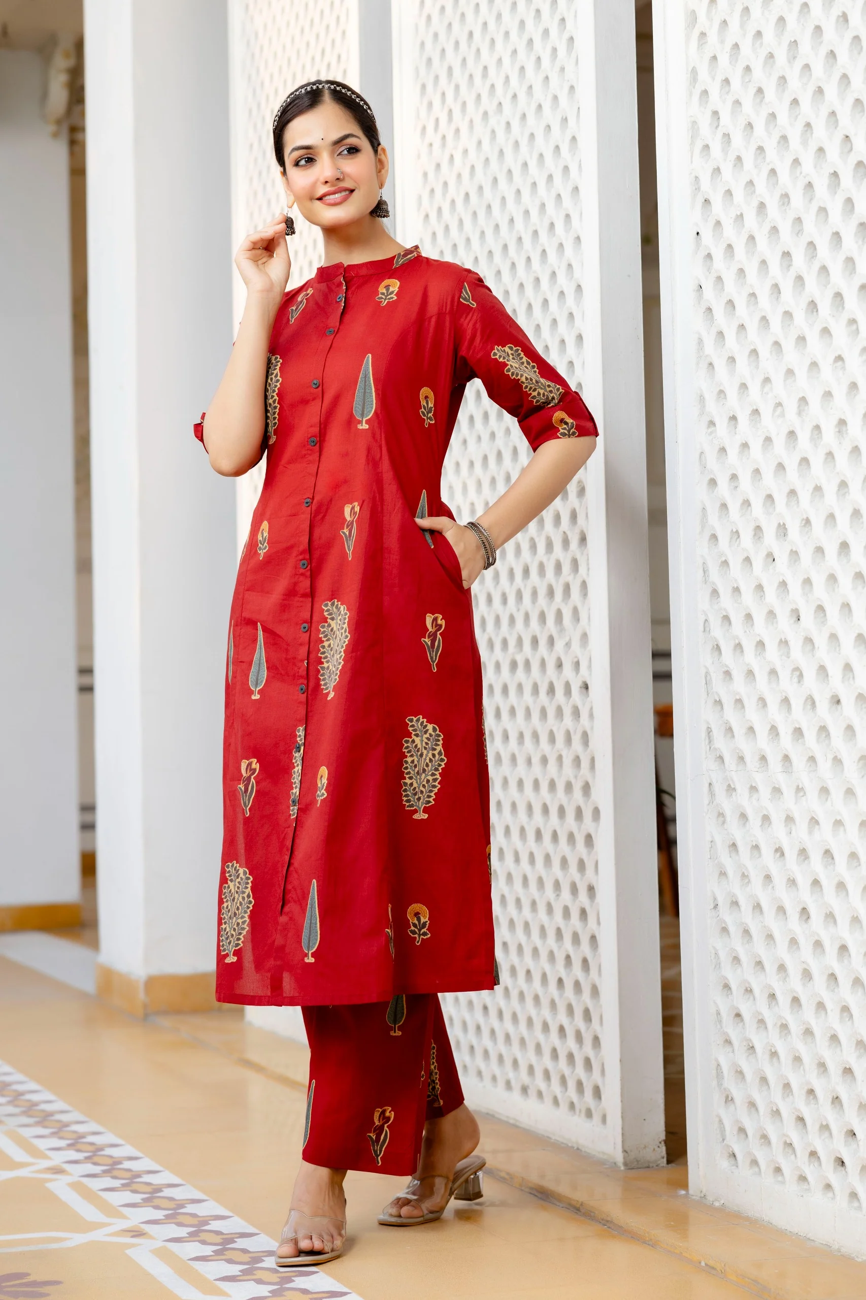 Naaz Red Cotton A-line Coord Set - Image 6