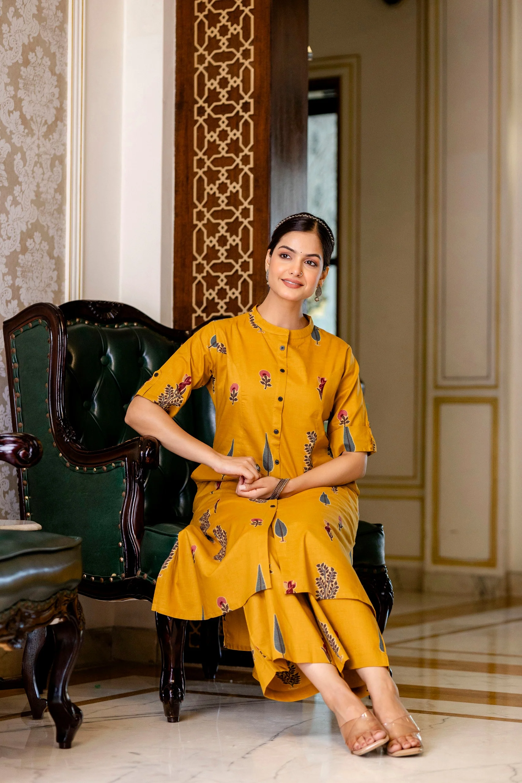 Naaz Yellow Cotton A-line Coord Set - Image 3