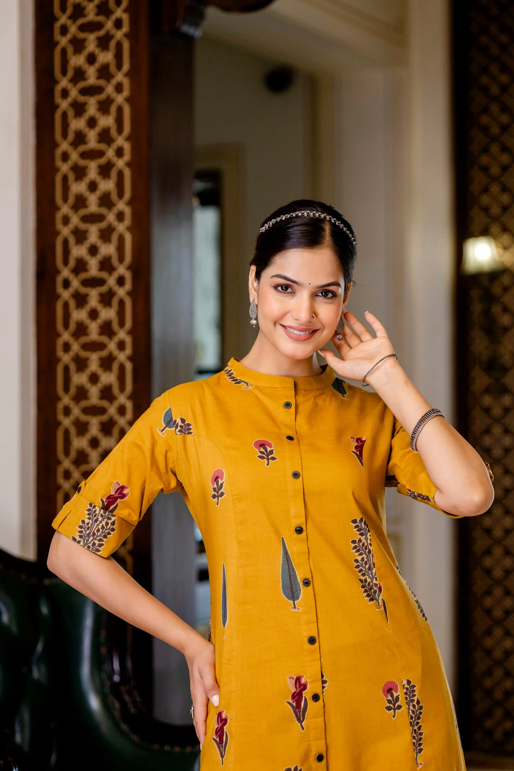 Naaz Yellow Cotton A-line Coord Set - Image 5