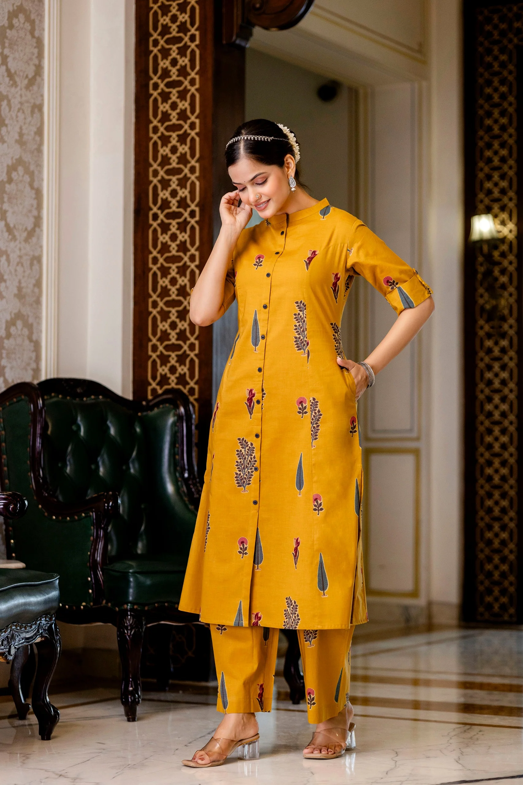 Naaz Yellow Cotton A-line Coord Set - Image 7