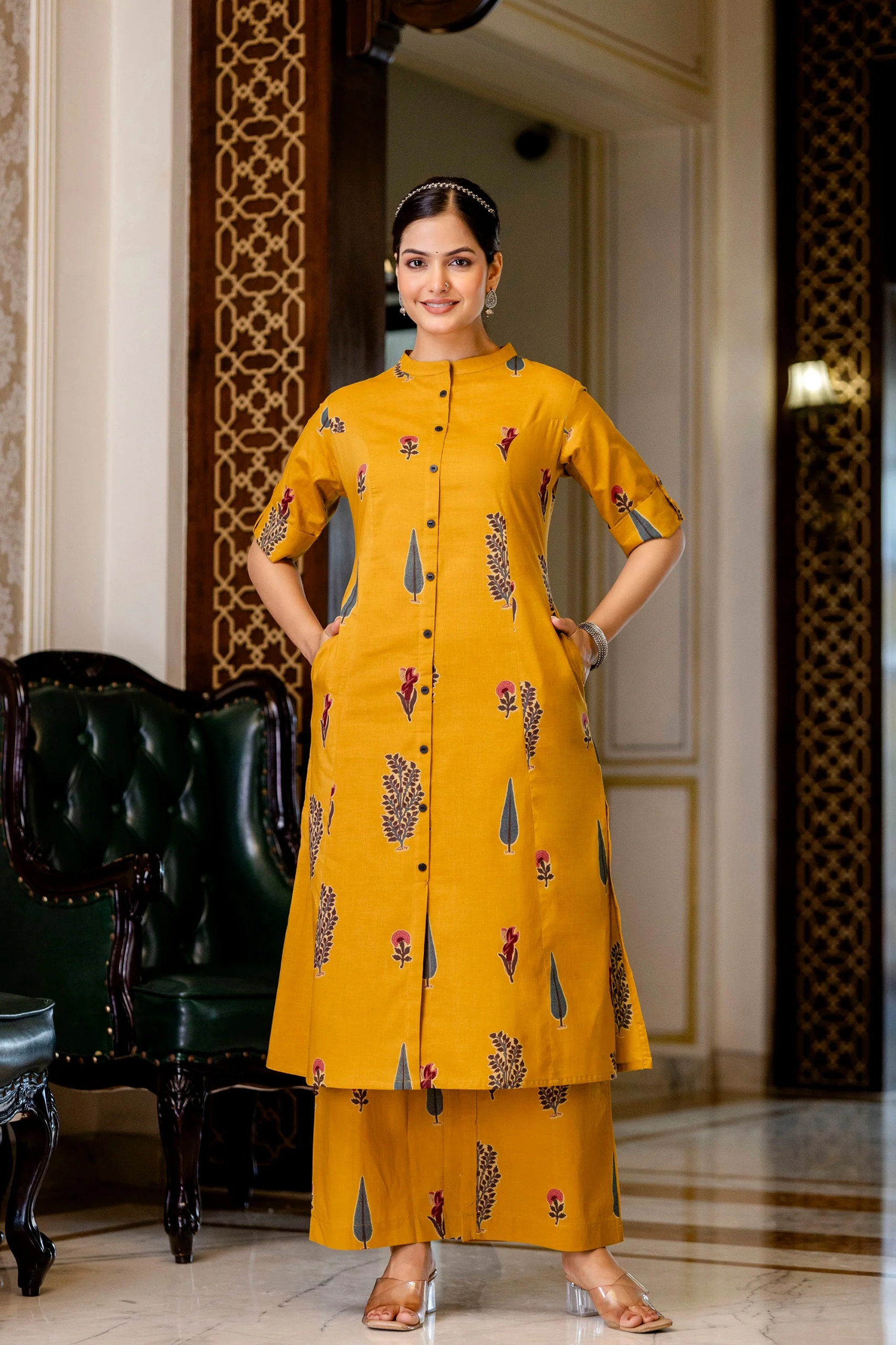 Naaz Yellow Cotton A-line Coord Set - Image 9