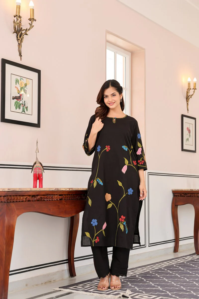Nagma Mul Cotton A-line HandPainted Pant Set - Image 3
