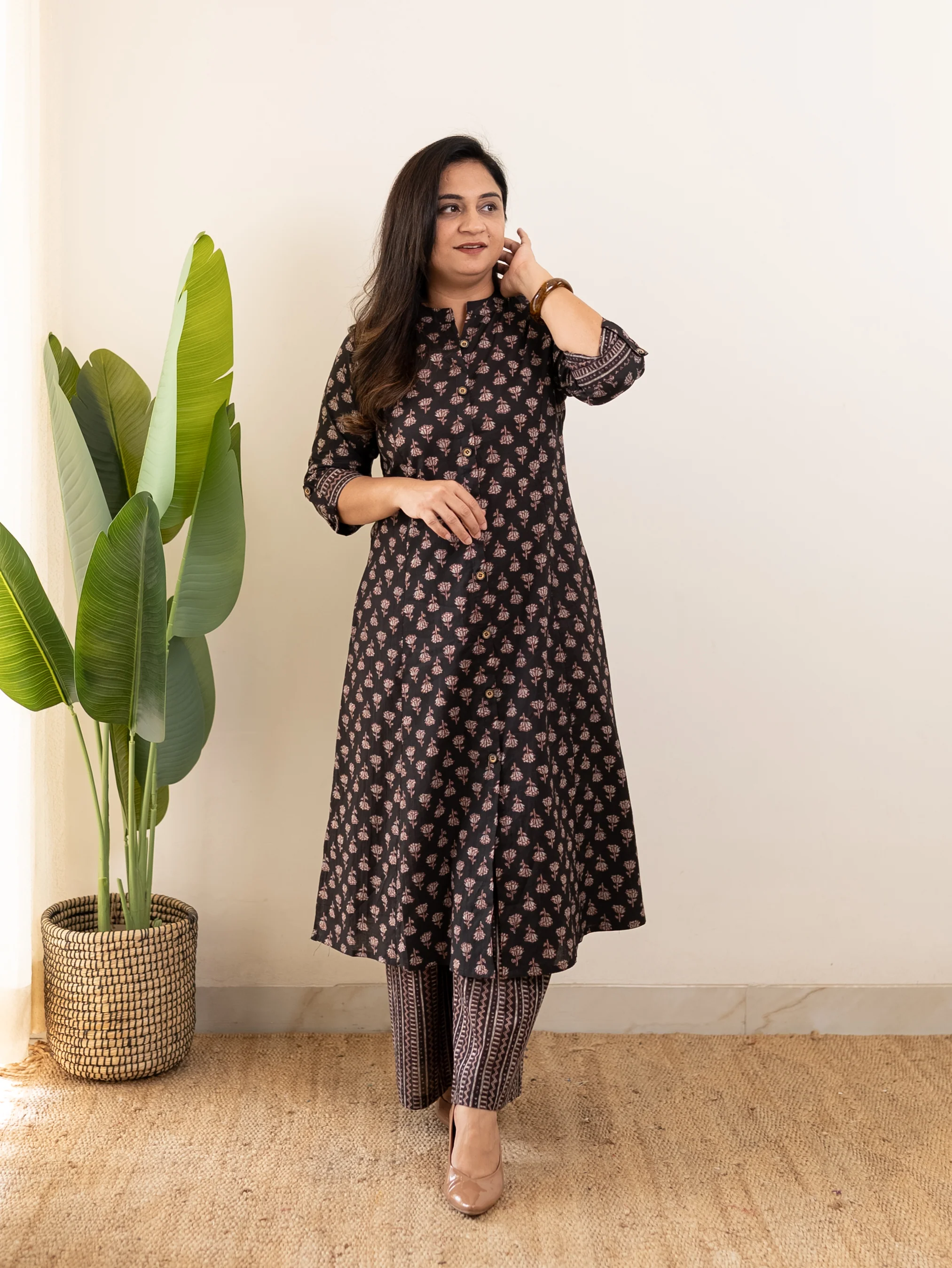 Nargis Black Handblock A-line Cotton Coord Set - Image 3