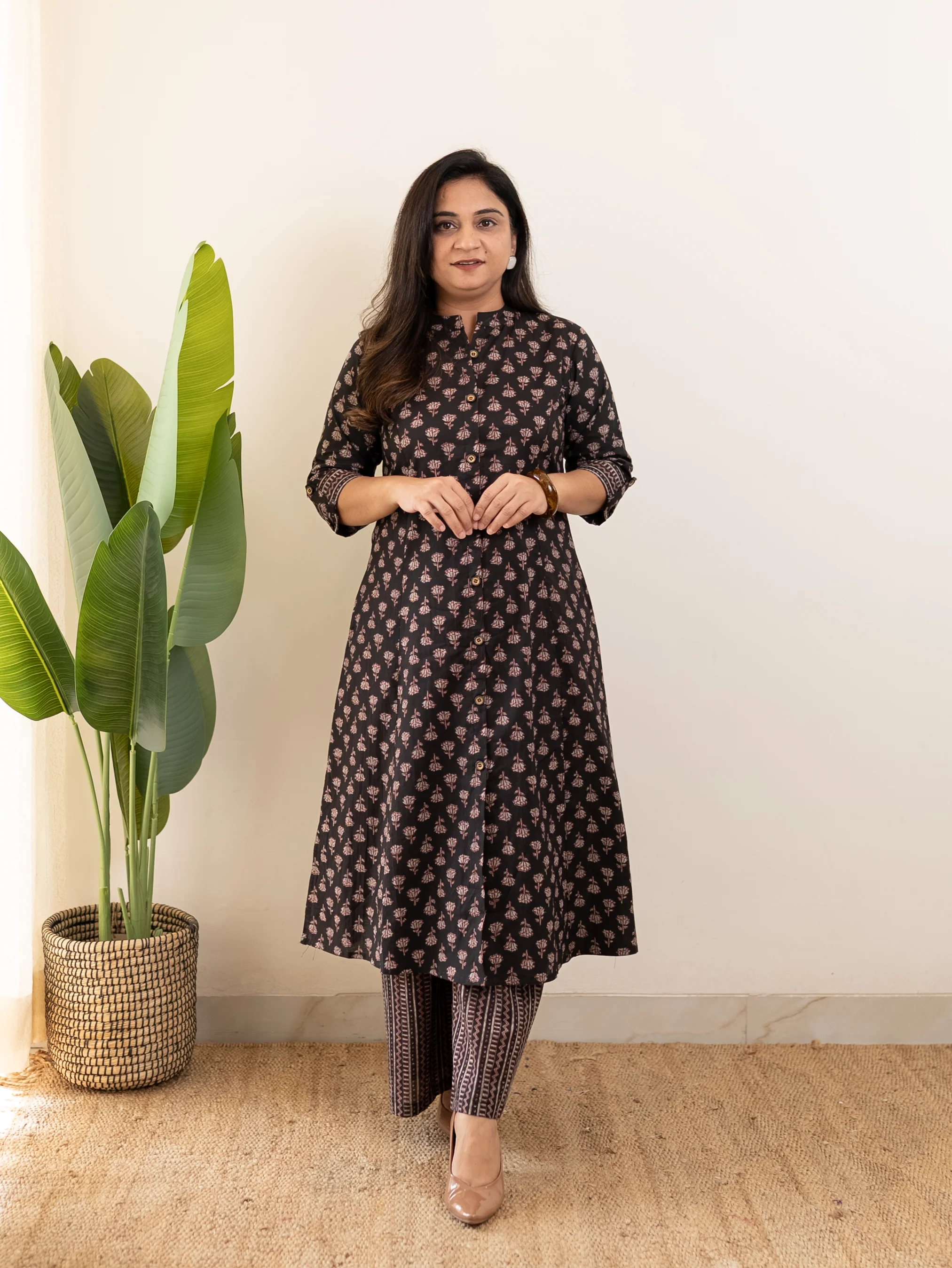 Nargis Black Handblock A-line Cotton Coord Set - Image 4