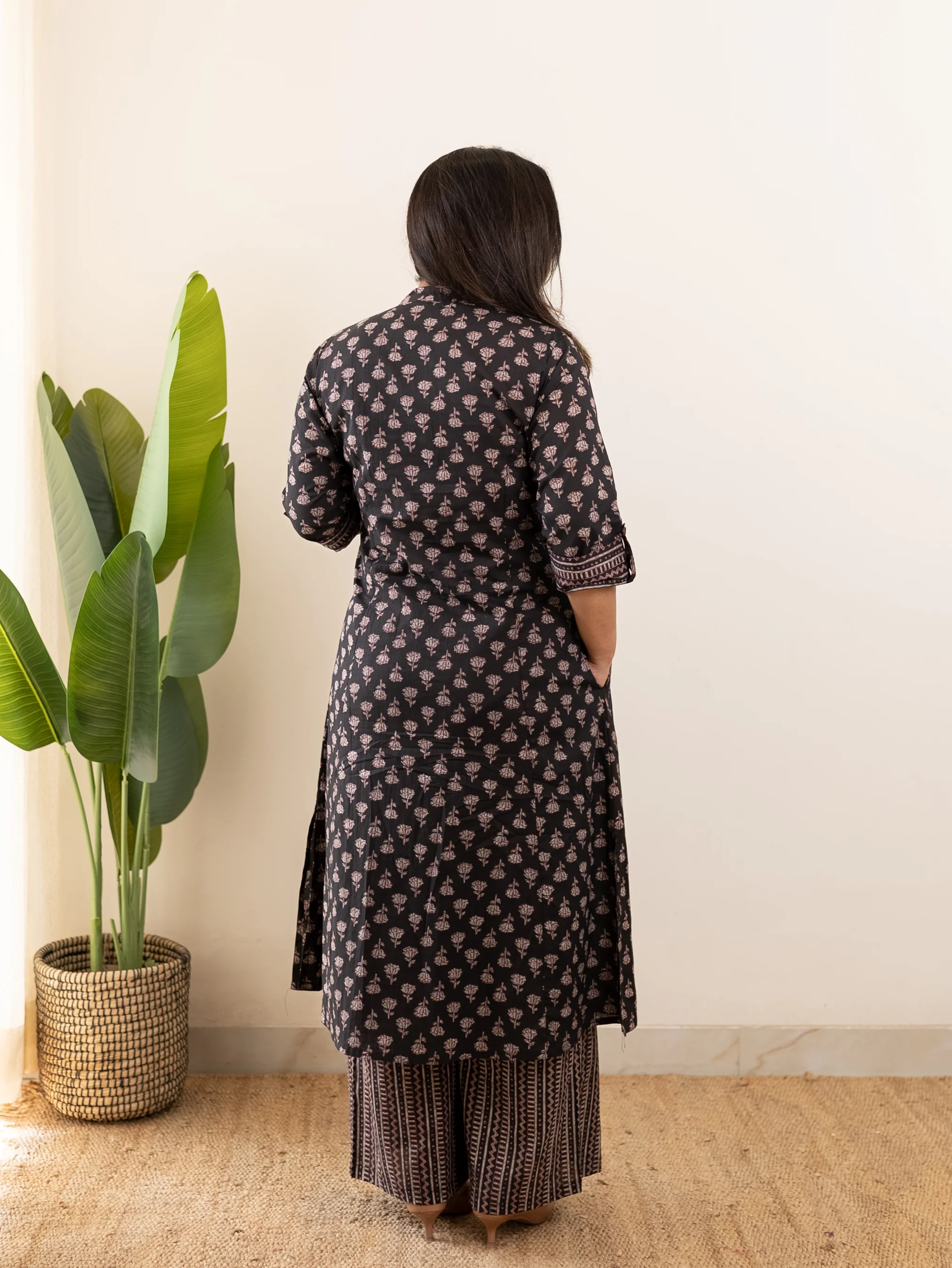 Nargis Black Handblock A-line Cotton Coord Set - Image 5