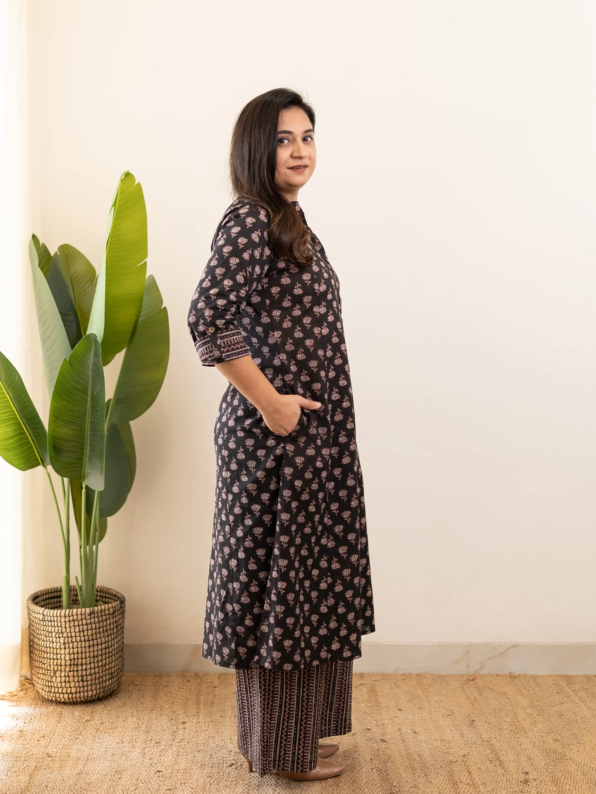 Nargis Black Handblock A-line Cotton Coord Set - Image 9