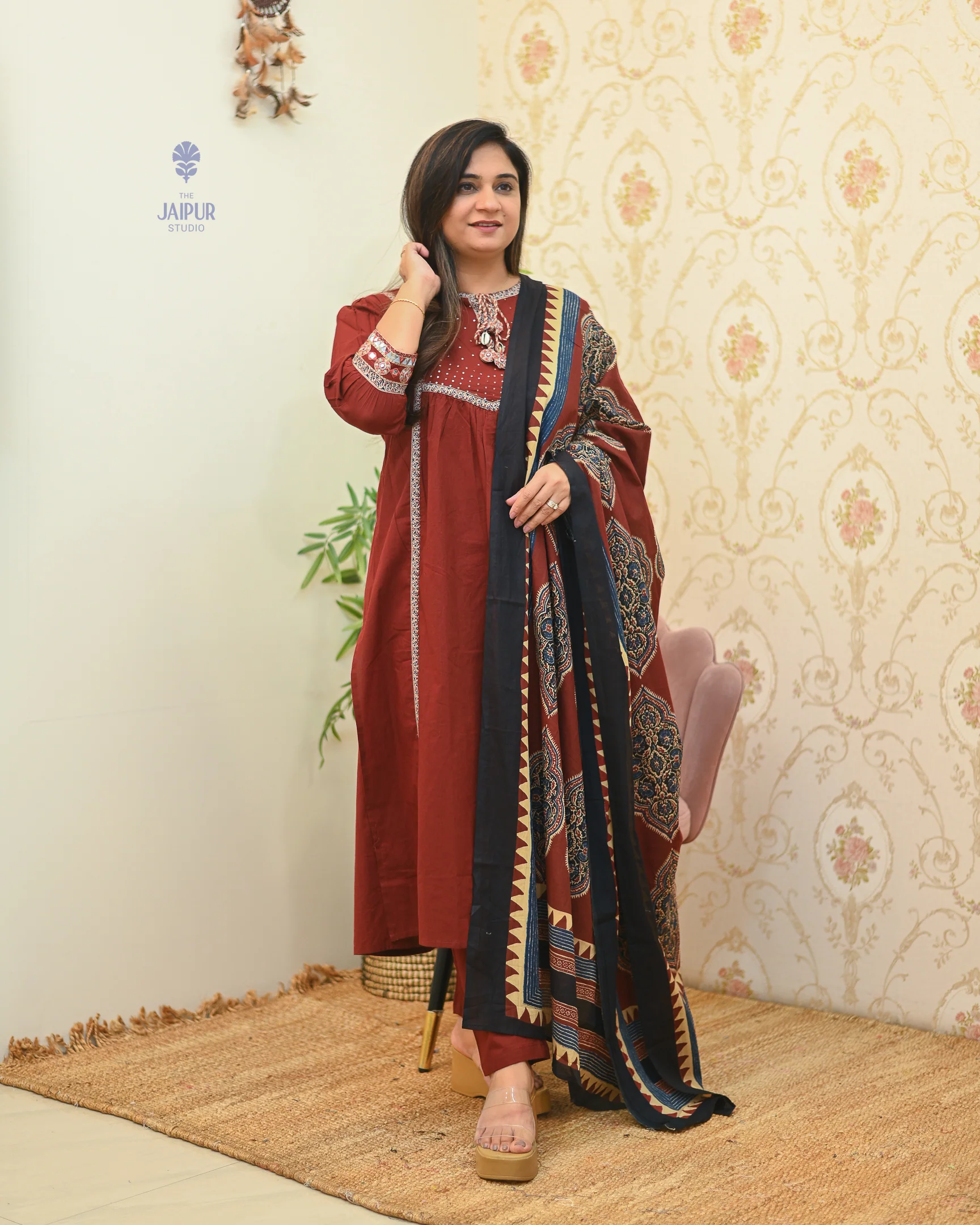 Natasha Cotton Embroidered Pant Set - Image 11