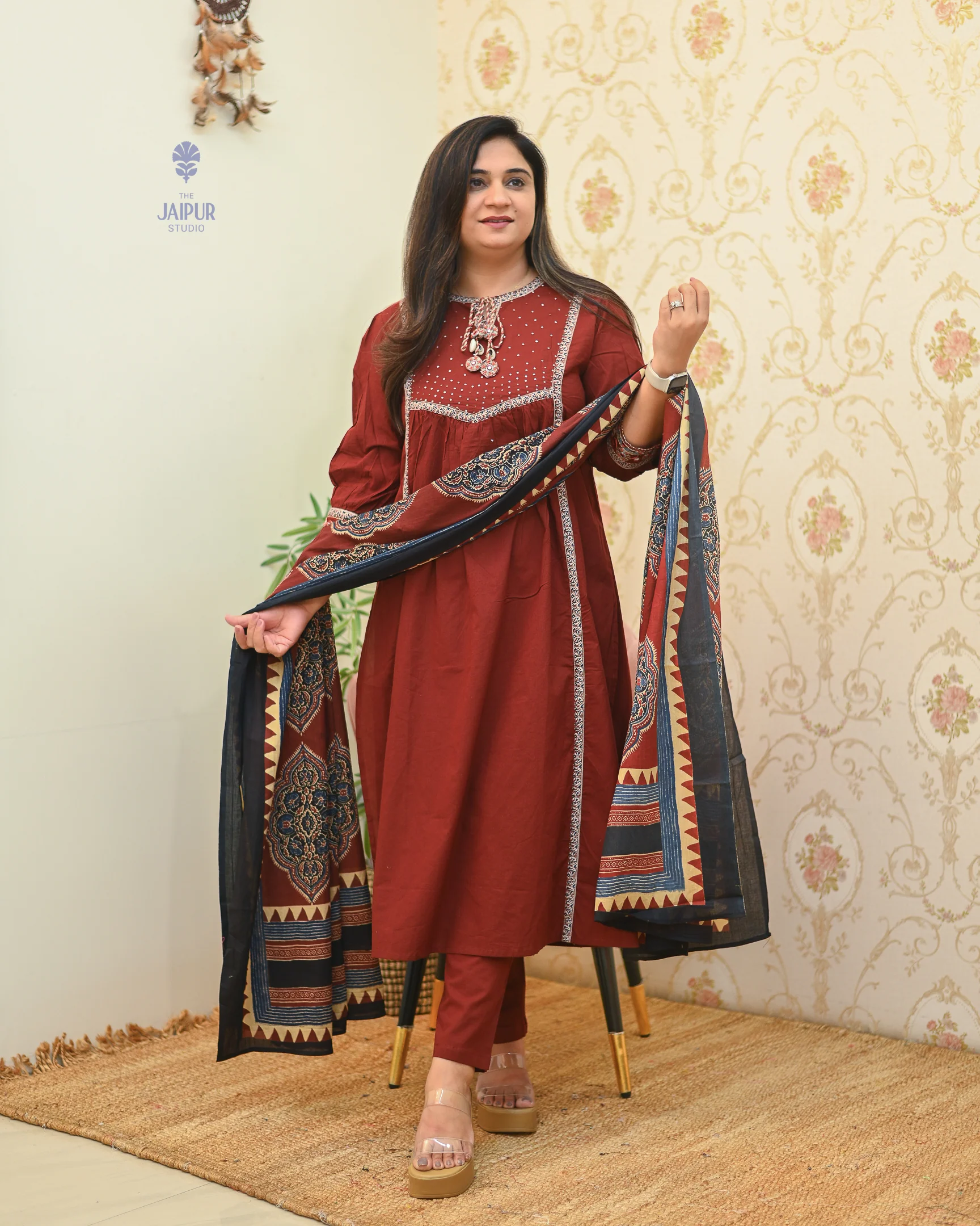 Natasha Cotton Embroidered Pant Set - Image 12