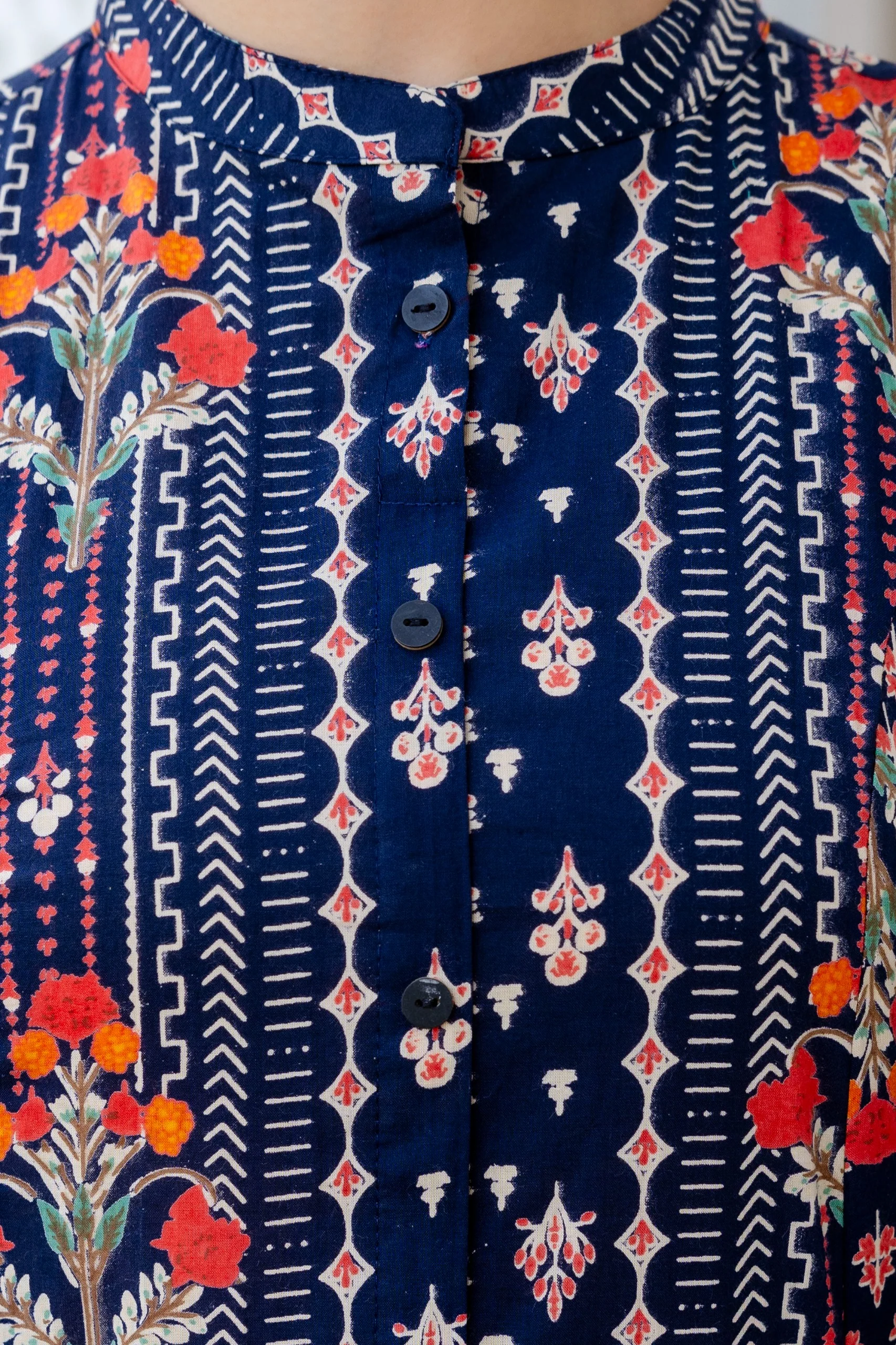 Navy Blue Floral Cotton A-line Coord Set - Image 6