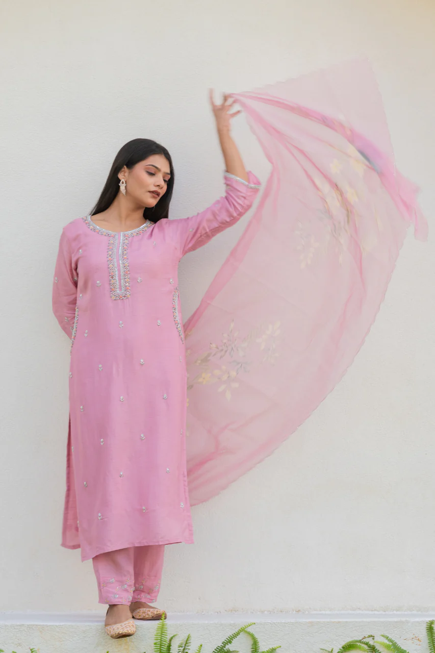 Nazrana Silk Hand Embroidered Pant Set - Image 6