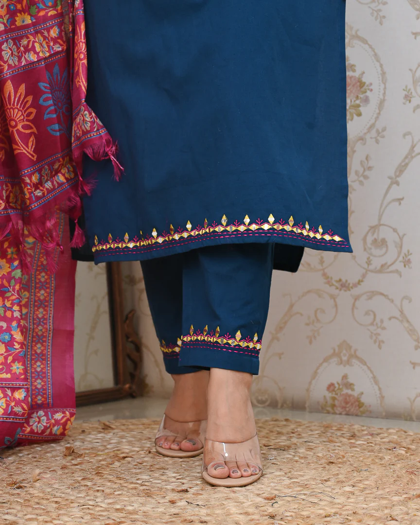 Neelima Blue Cotton Embroidered Pant Set - Image 10