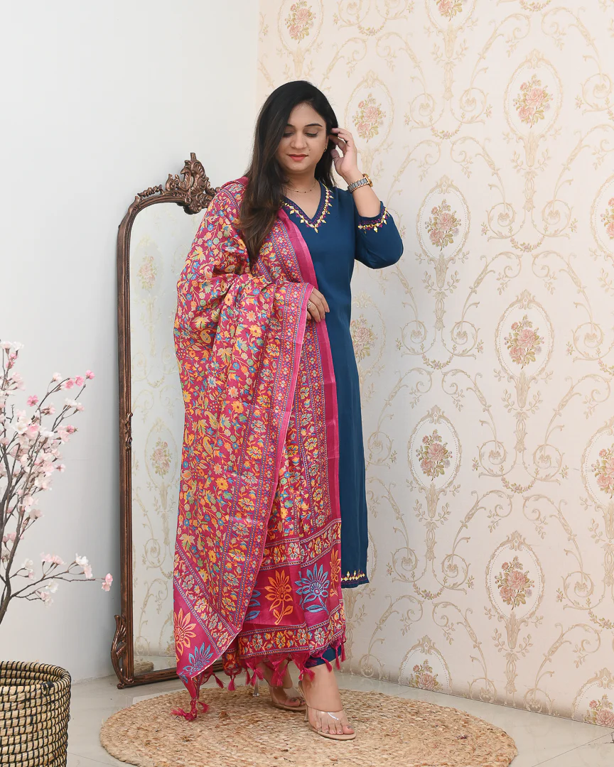 Neelima Blue Cotton Embroidered Pant Set - Image 5