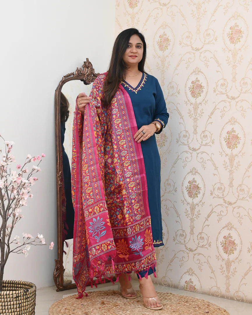 Neelima Blue Cotton Embroidered Pant Set - Image 6
