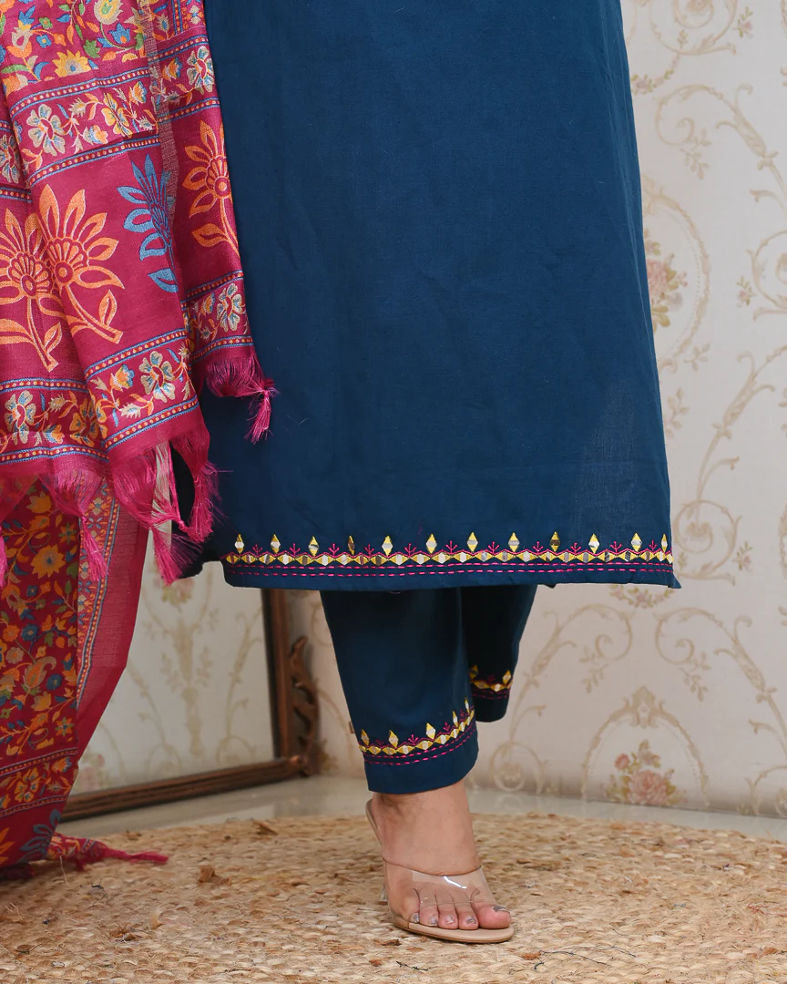 Neelima Blue Cotton Embroidered Pant Set - Image 8