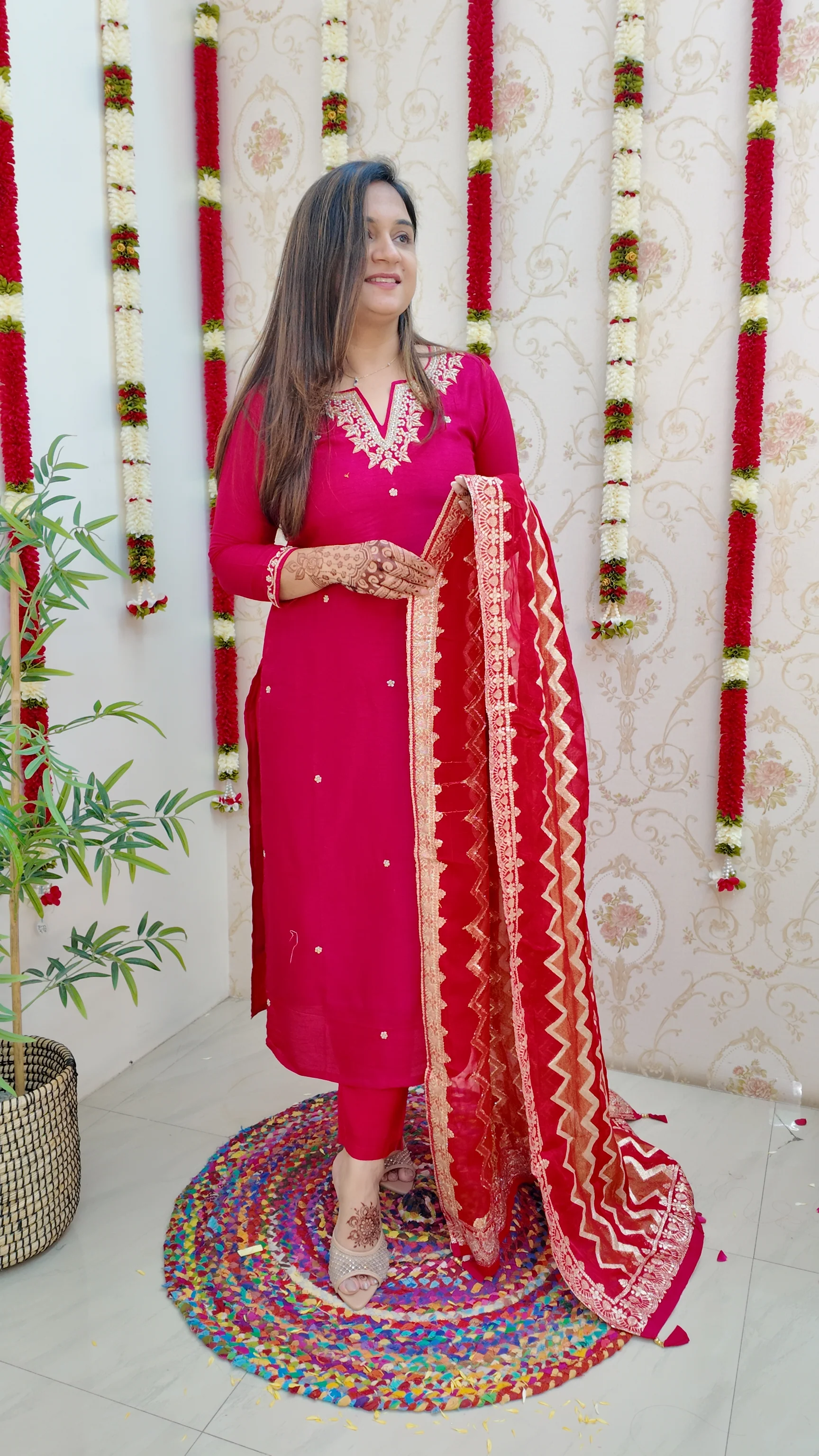 Neria Silk Hand Embroidered Festive Pant Set - Image 6