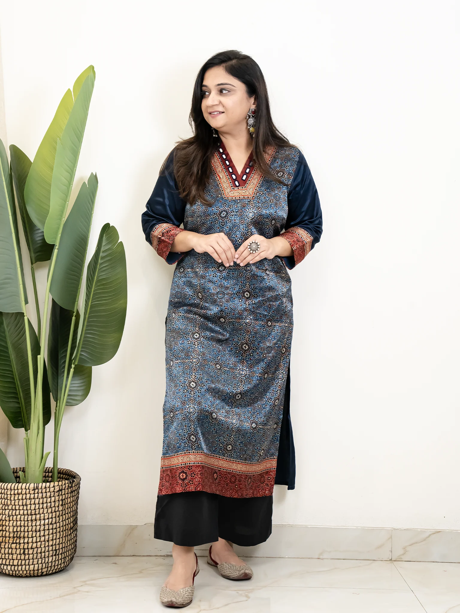 Norah Blue Mashru Silk Embroidered Straight Kurta - Image 9